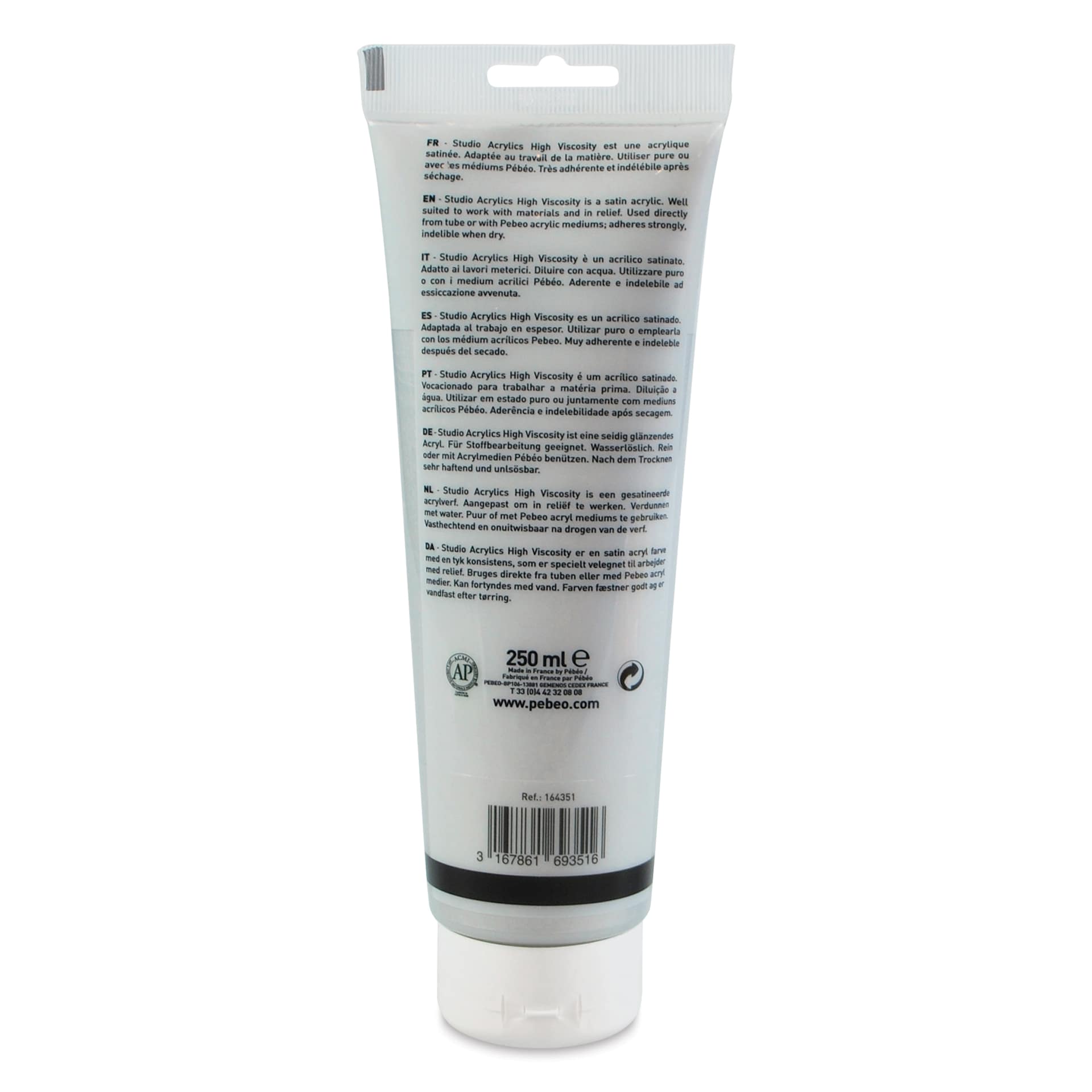Pebeo High Viscosity Acrylics - Silver, 250 ml, Tube (Back)