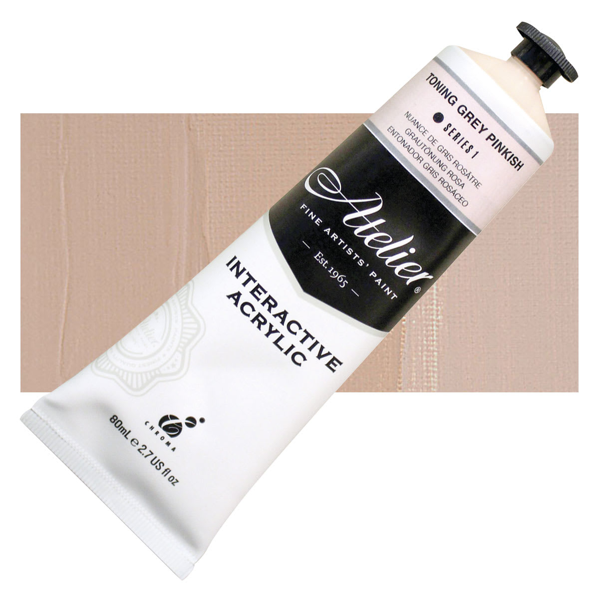 Chroma Atelier Interactive Artists' Acrylic - Toning Gray Pinkish, 80 ml jar and swatch