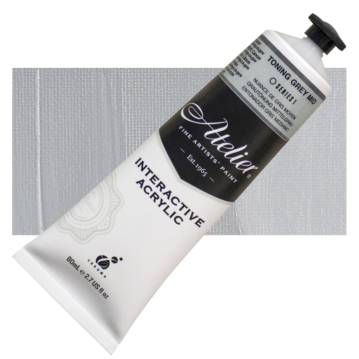 Chroma Atelier Interactive Artists' Acrylic - Toning Gray Mid, 80 ml tube and swatch
