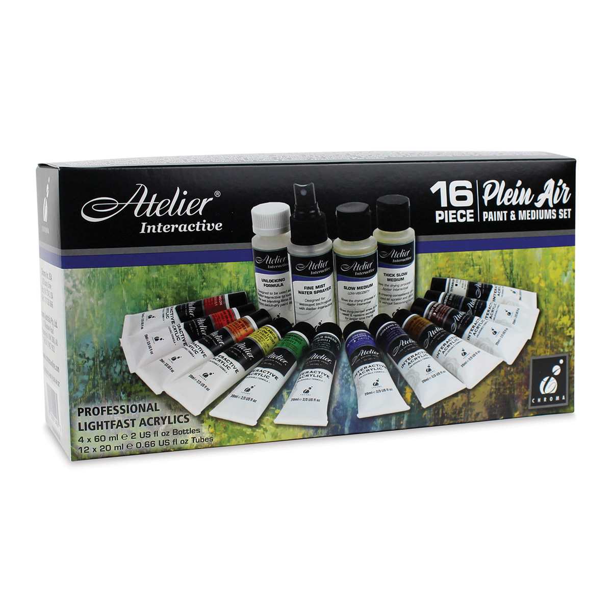 Chroma Atelier Interactive Artists' Acrylics - Plein Air Painting Set (Angled view of packaging)