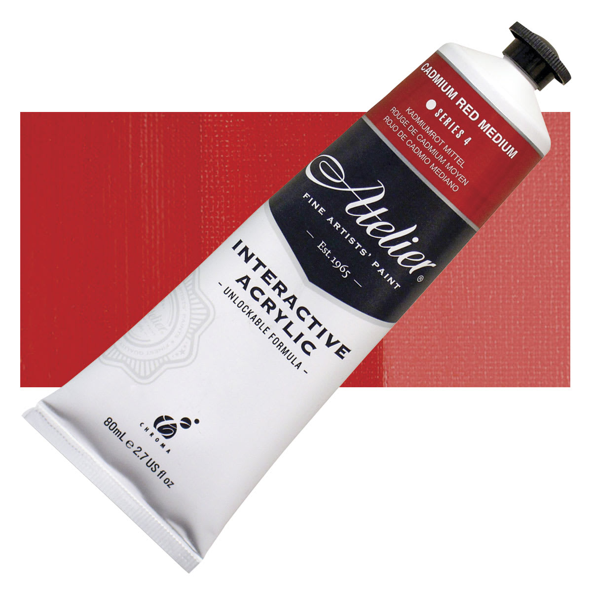 Chroma Atelier Interactive Artists' Acrylic - Cadmium Red Medium, 80 ml tube and swatch