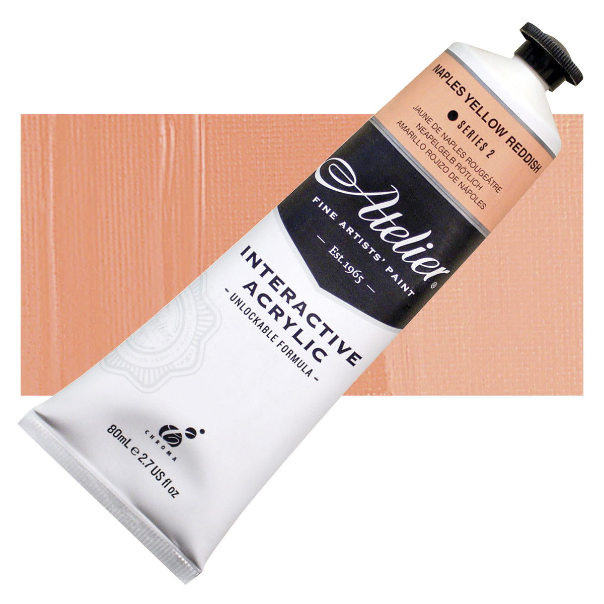 Chroma Atelier Interactive Artists' Acrylic - Naples Yellow Reddish, 80 ml tube and swatch