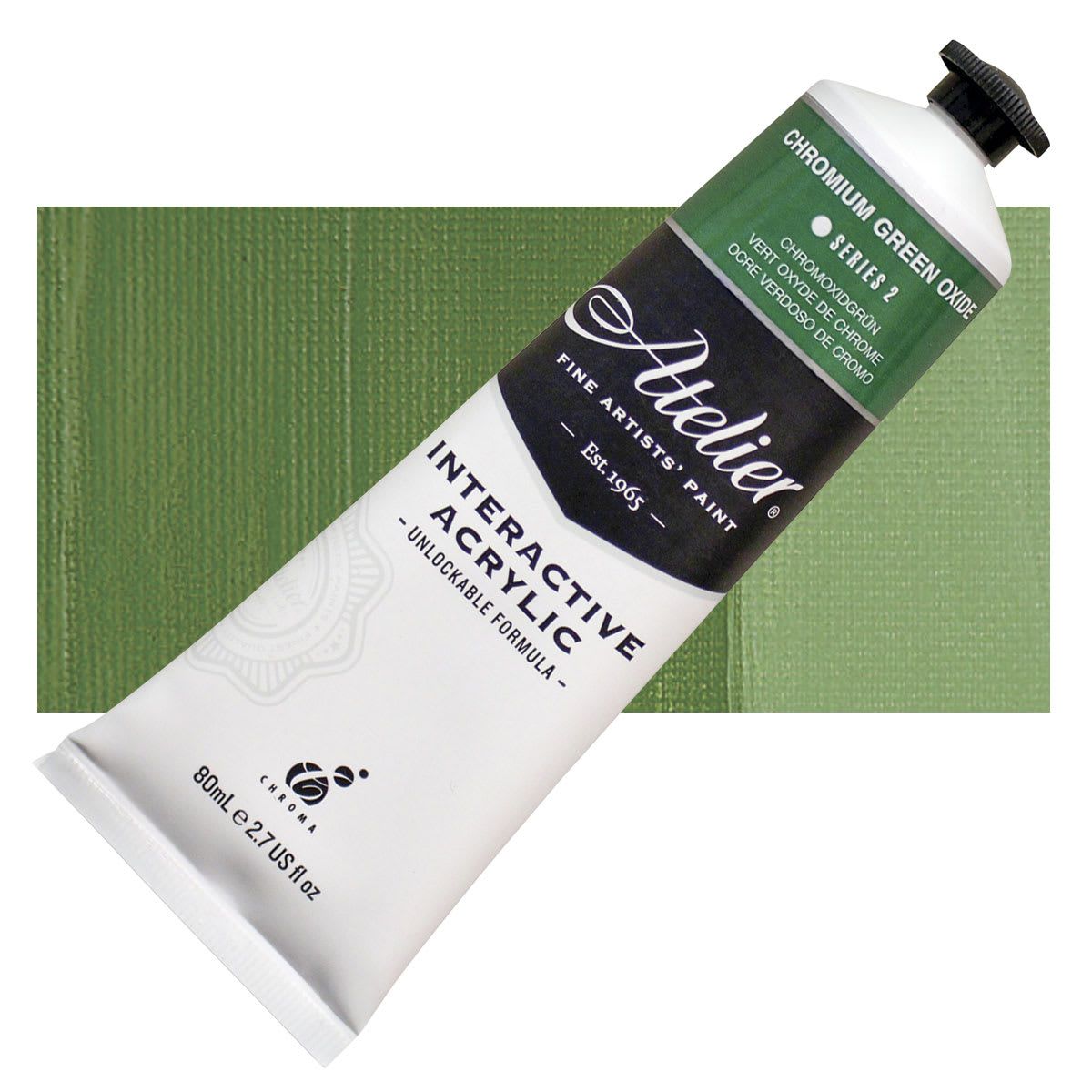 Chroma Atelier Interactive Artists' Acrylic - Chromium Green Oxide, 80 ml tube and swatch