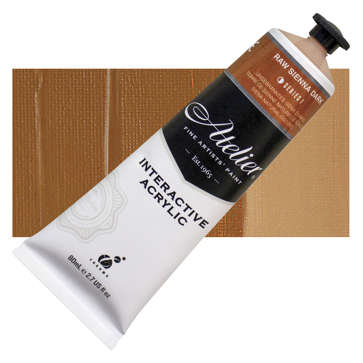 Chroma Atelier Interactive Artists' Acrylic - Raw Sienna Dark, 80 ml tube and swatch