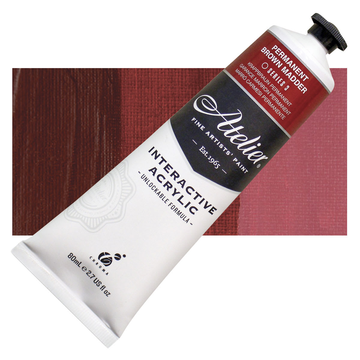 Chroma Atelier Interactive Artists' Acrylic - Permanent Brown Madder, 80 ml tube and swatch