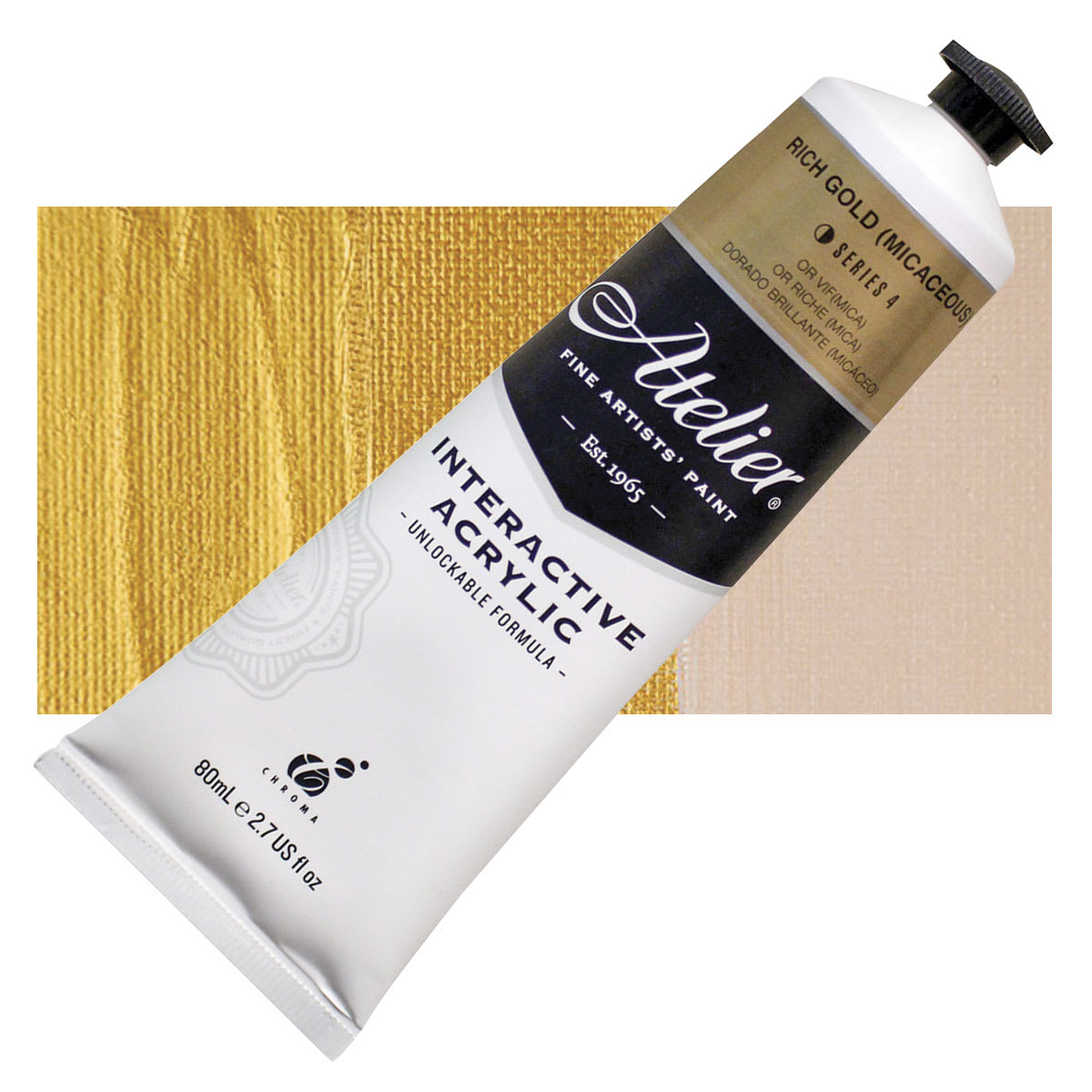 Chroma Atelier Interactive Artists' Acrylic - Rich Gold, 80 ml tube and swatch