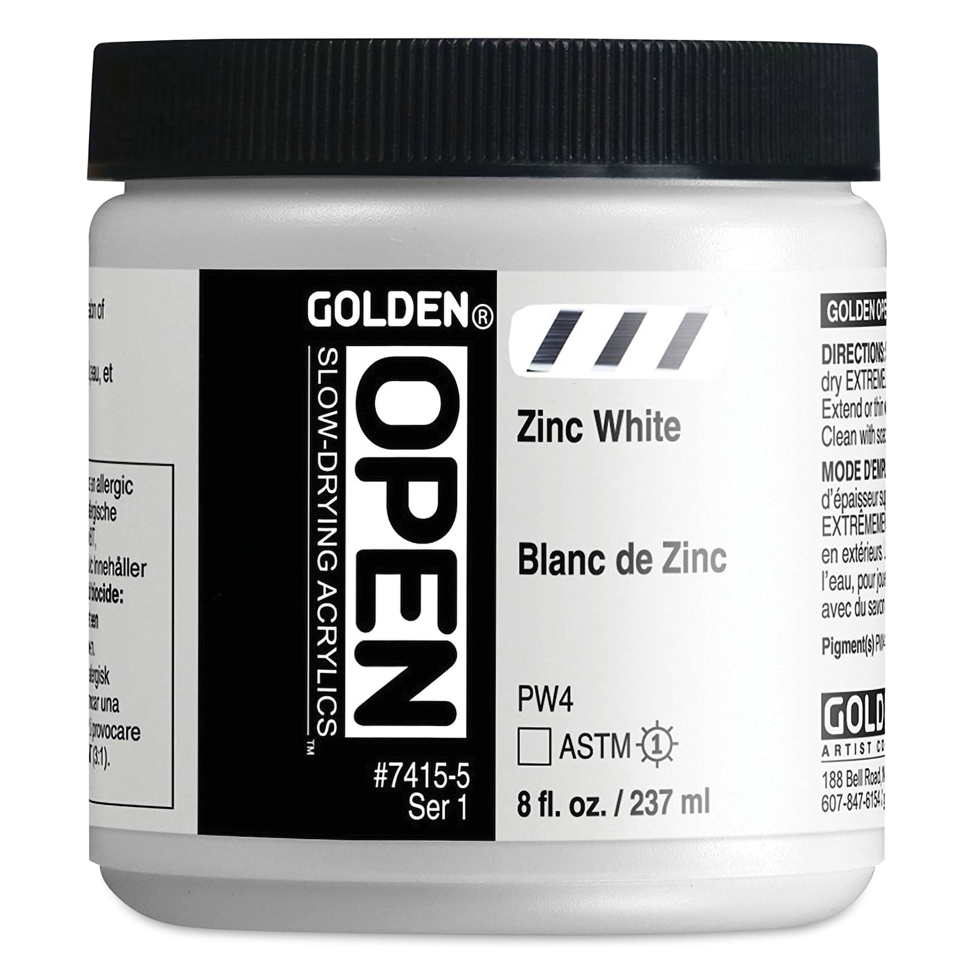 Golden Open Acrylics - Zinc White, 8 oz Jar