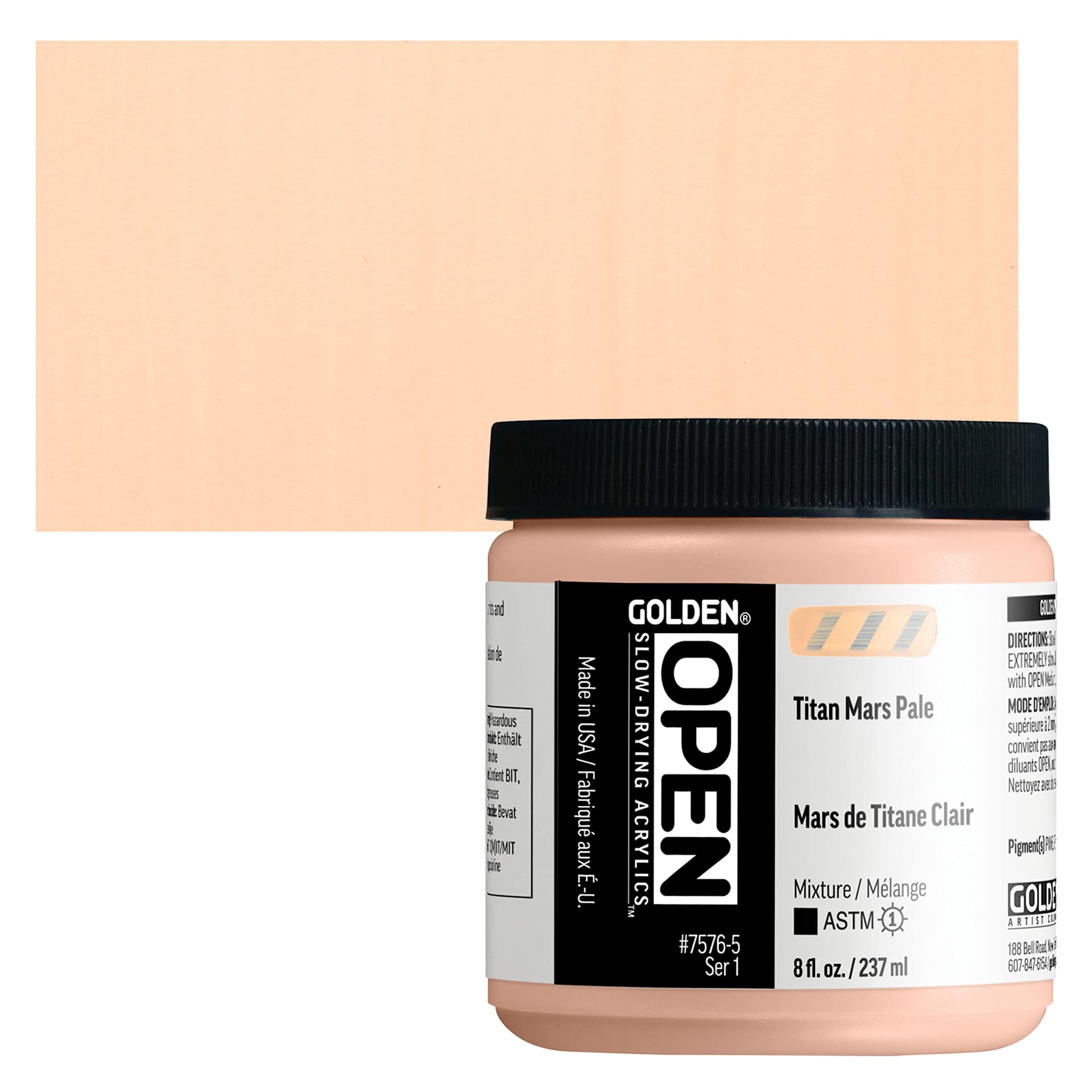 Golden Open Acrylics - Titan Mars Pale, 8 oz Jar and swatch