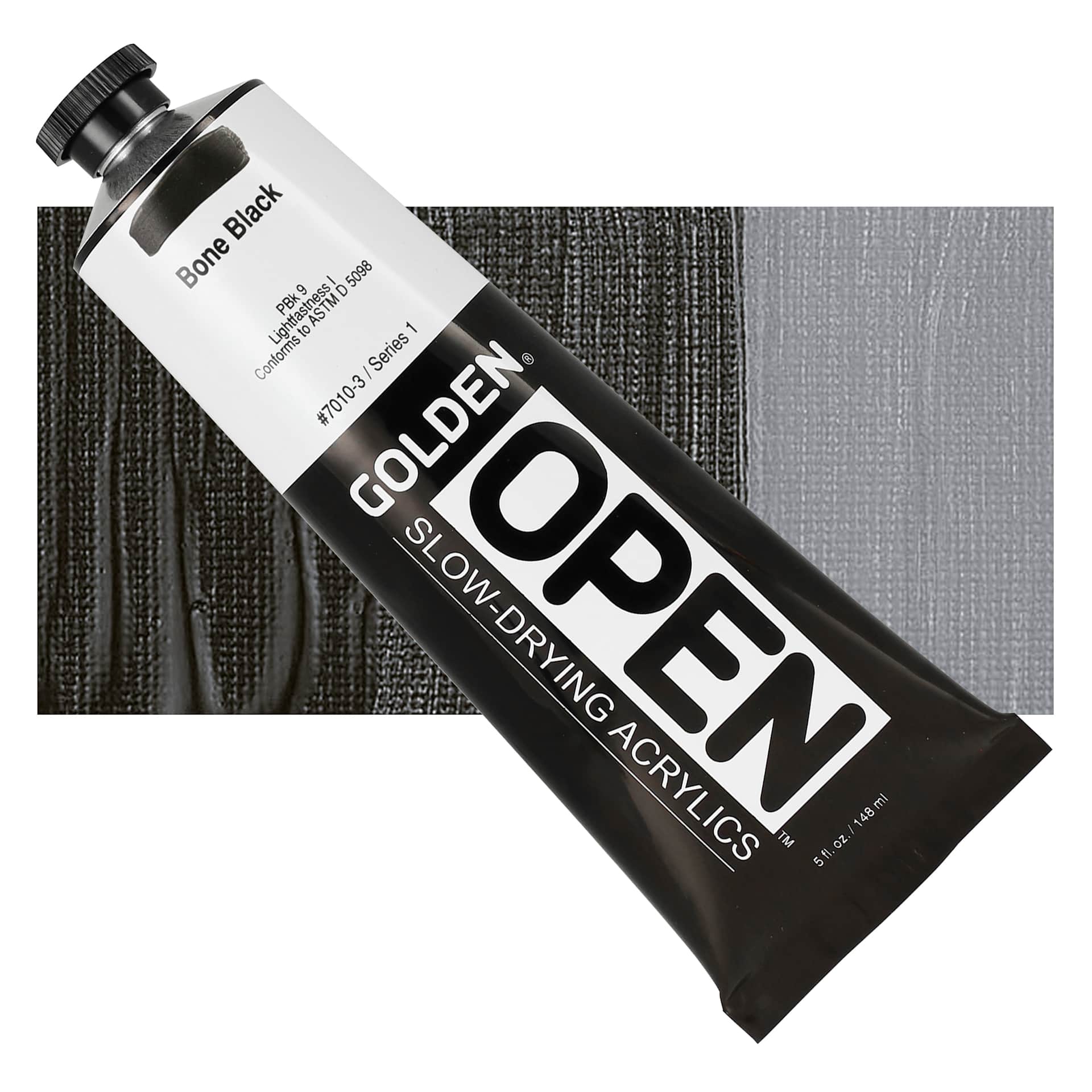 Golden Open Acrylic - Bone Black, 5 oz Tube and swatch