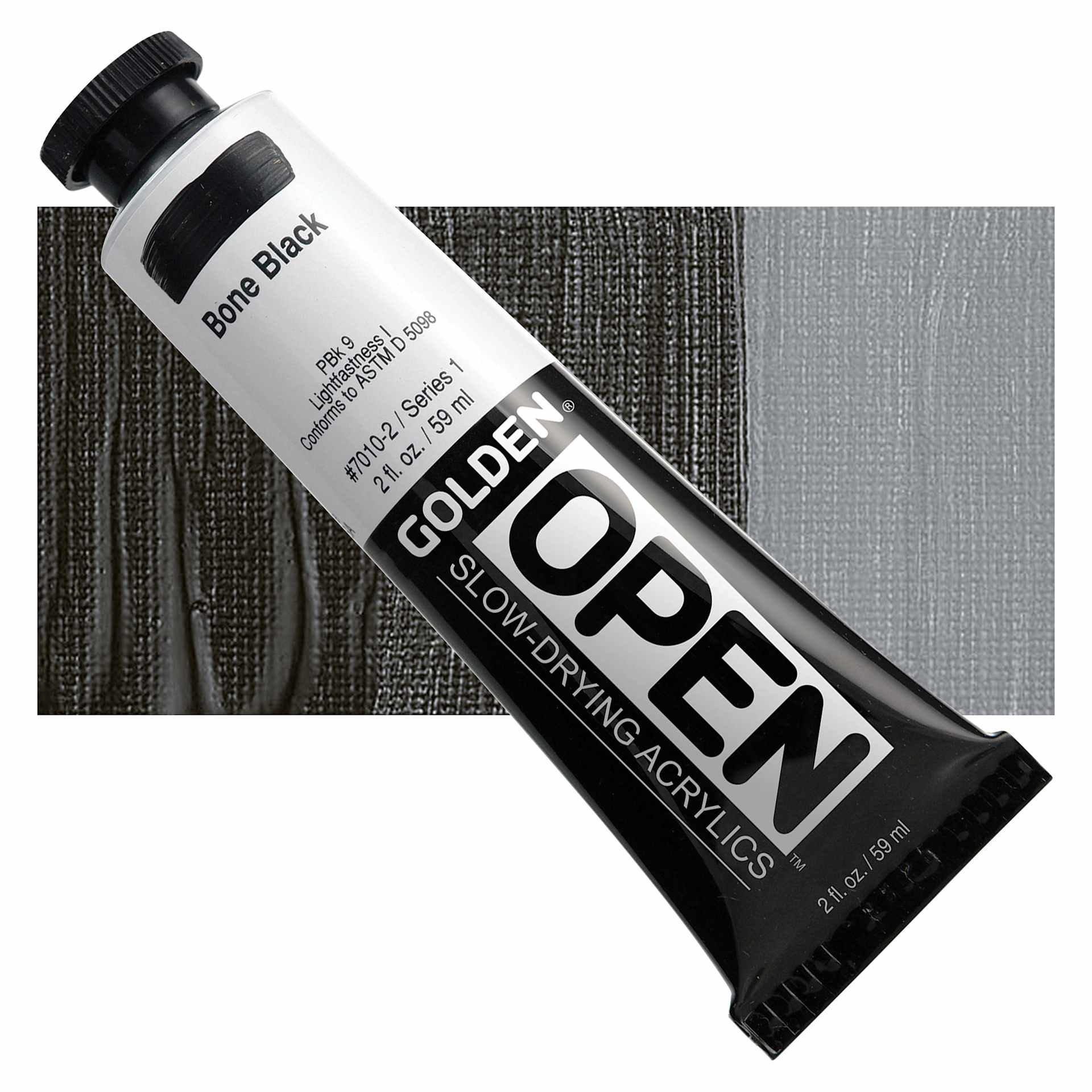 Golden Open Acrylic - Bone Black, 2 oz Tube and swatch