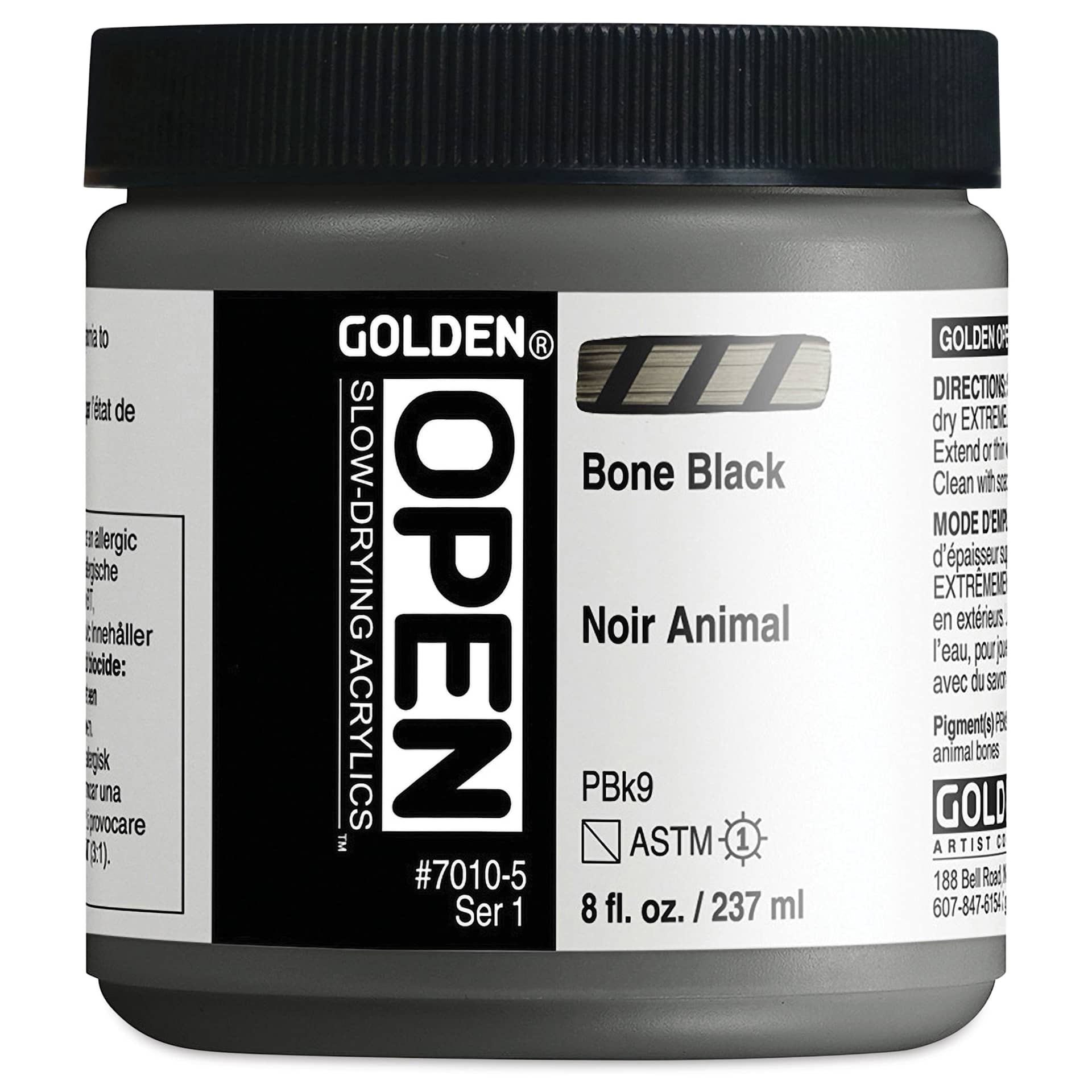 Golden Open Acrylics - Bone Black, 8 oz Jar