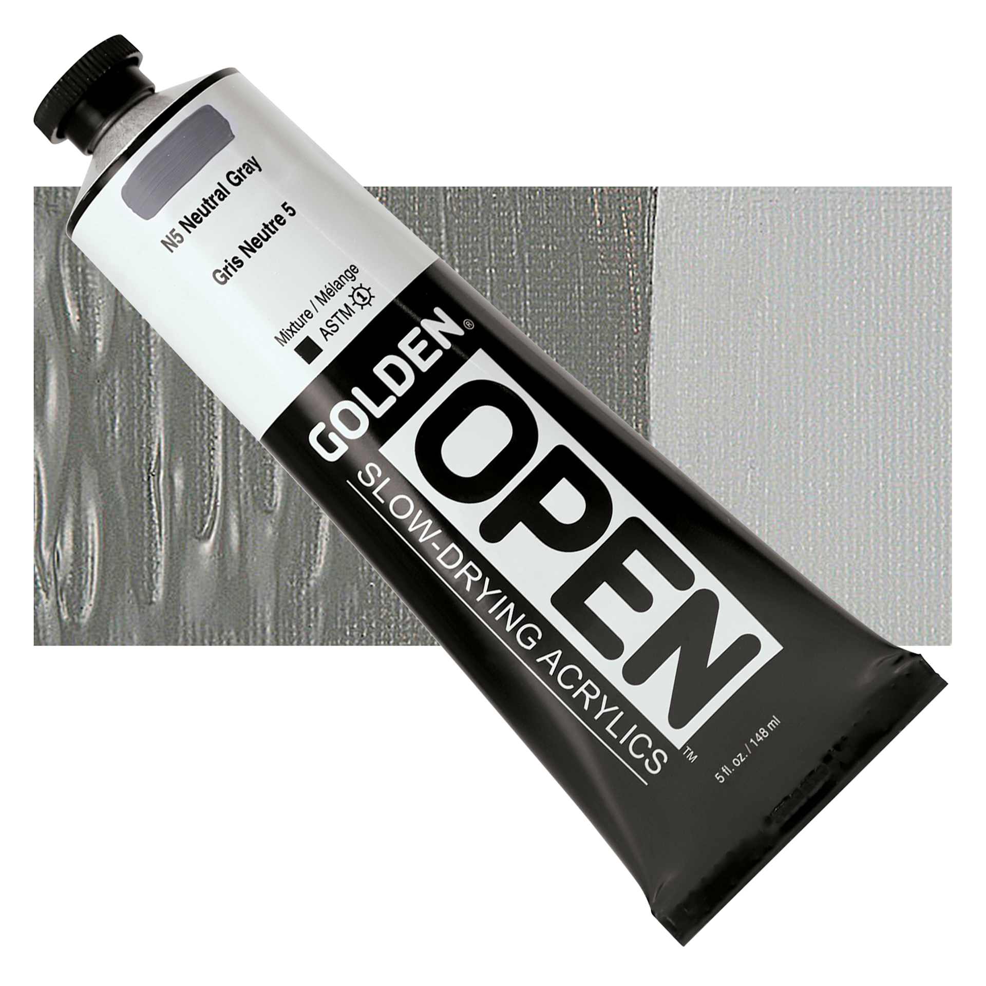 Golden Open Acrylic - Neutral Gray N5, 5 oz,Tube and swatch