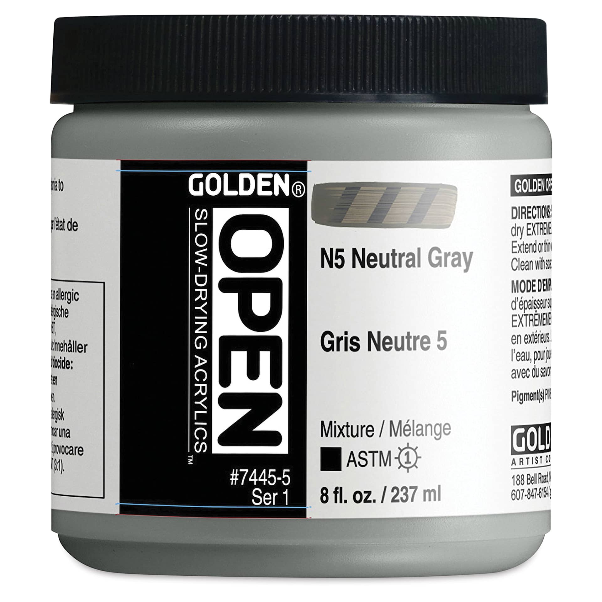 Golden Open Acrylics - Neutral Gray N5, 8 oz Jar