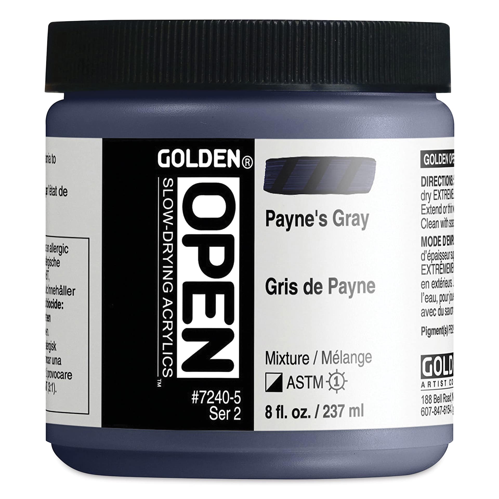 Golden Open Acrylics - Paynes Gray, 8 oz Jar