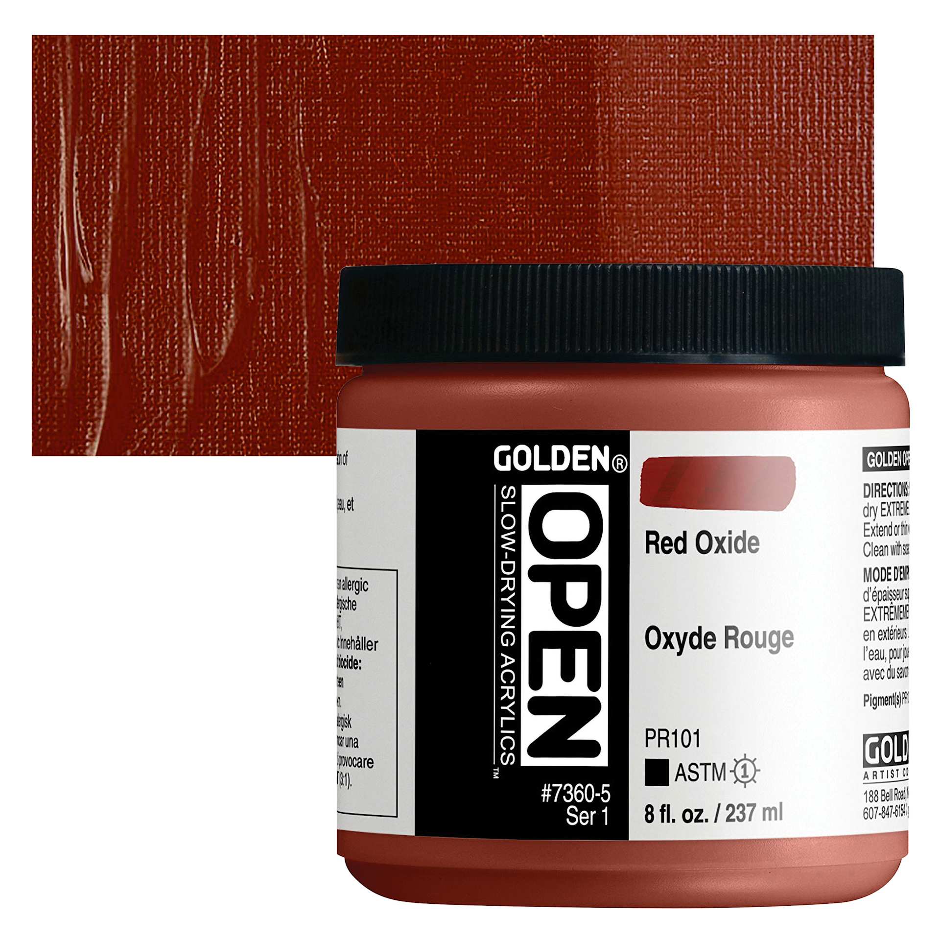 Golden Open Acrylic - Red Oxide, 8 oz Jar and swatch
