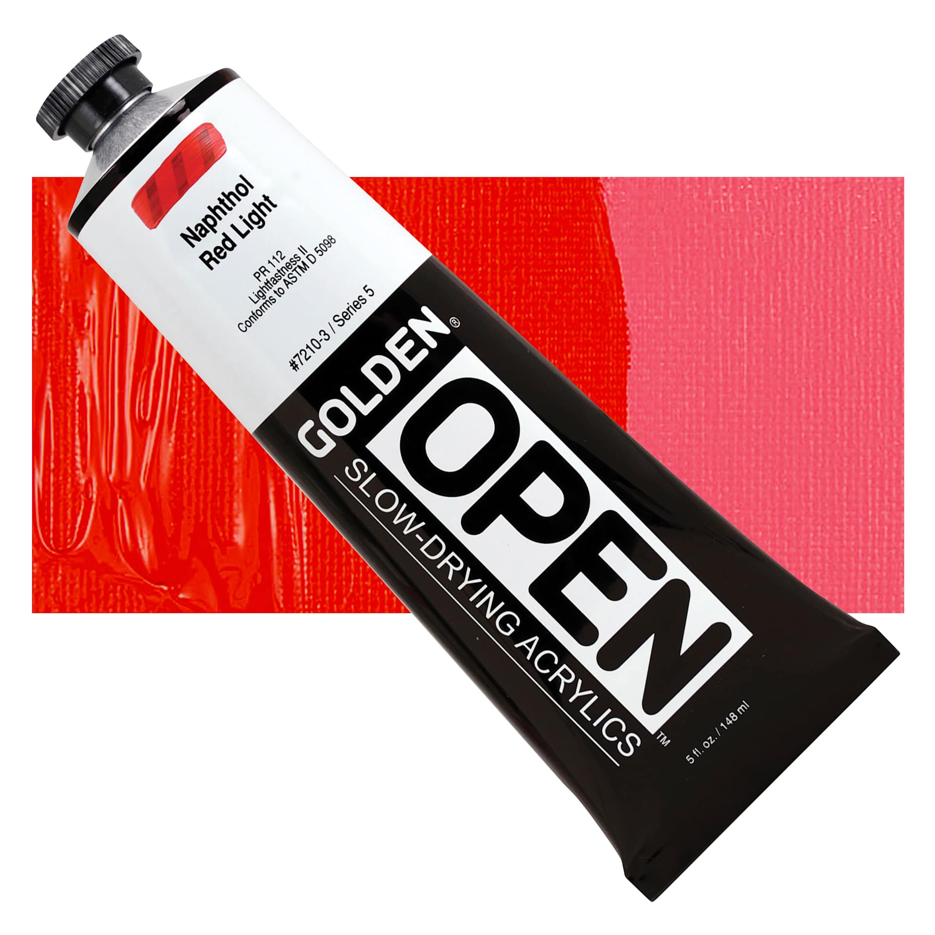 Golden Open Acrylic - Naphthol Red Light, 5 oz Tube and swatch