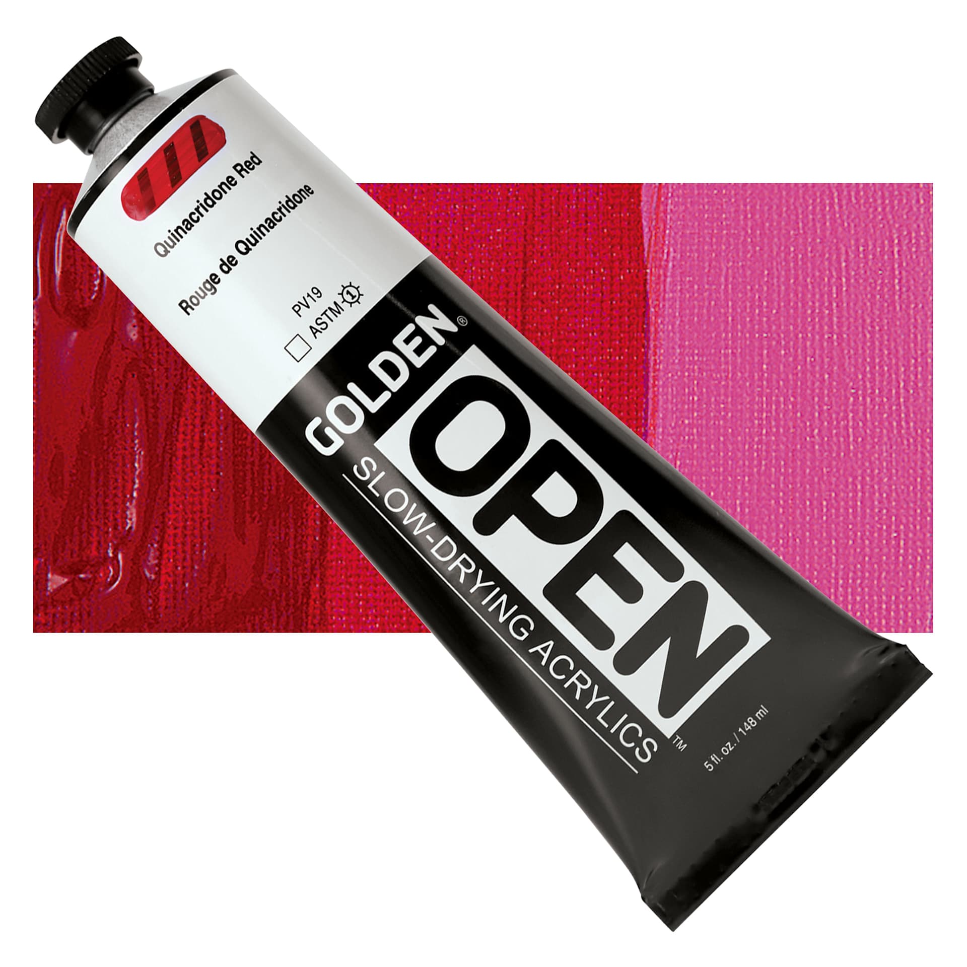Golden Open Acrylic - Quinacridone Red, 5 oz Tube and swatch