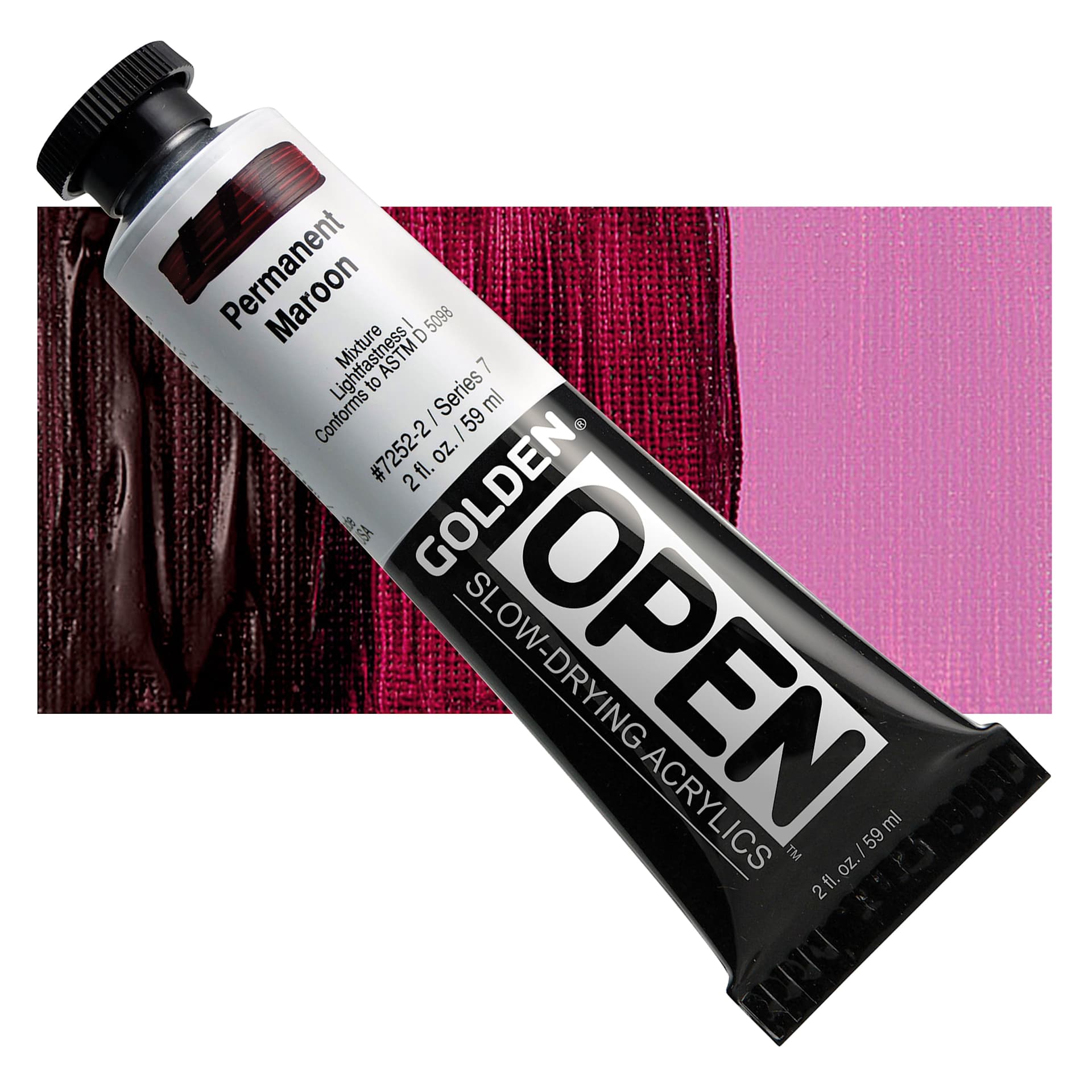 Golden Open Acrylic - Permanent Maroon, 2 oz Tube and swatch