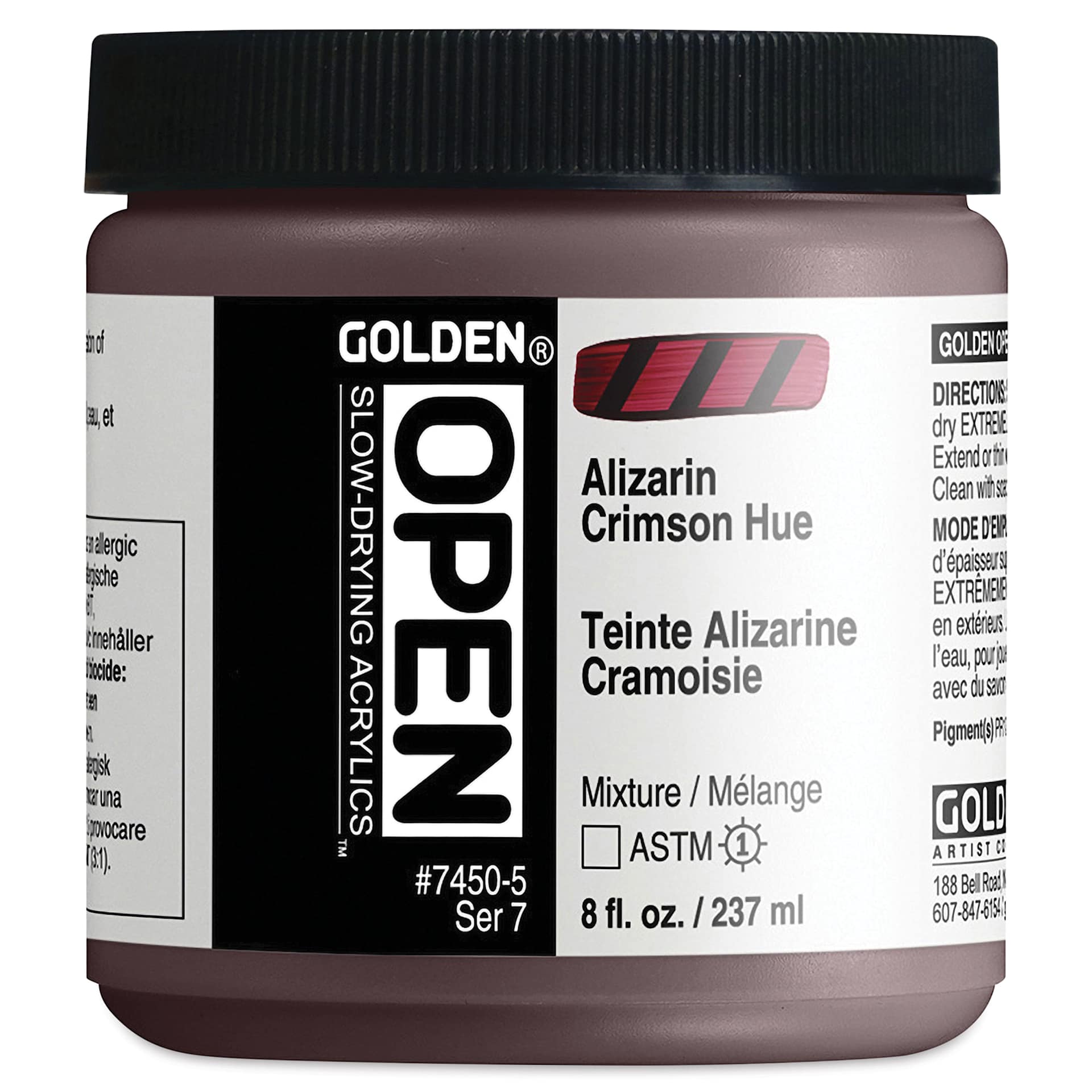 Golden Open Acrylics - Alizarin Crimson Hue, 8 oz Jar
