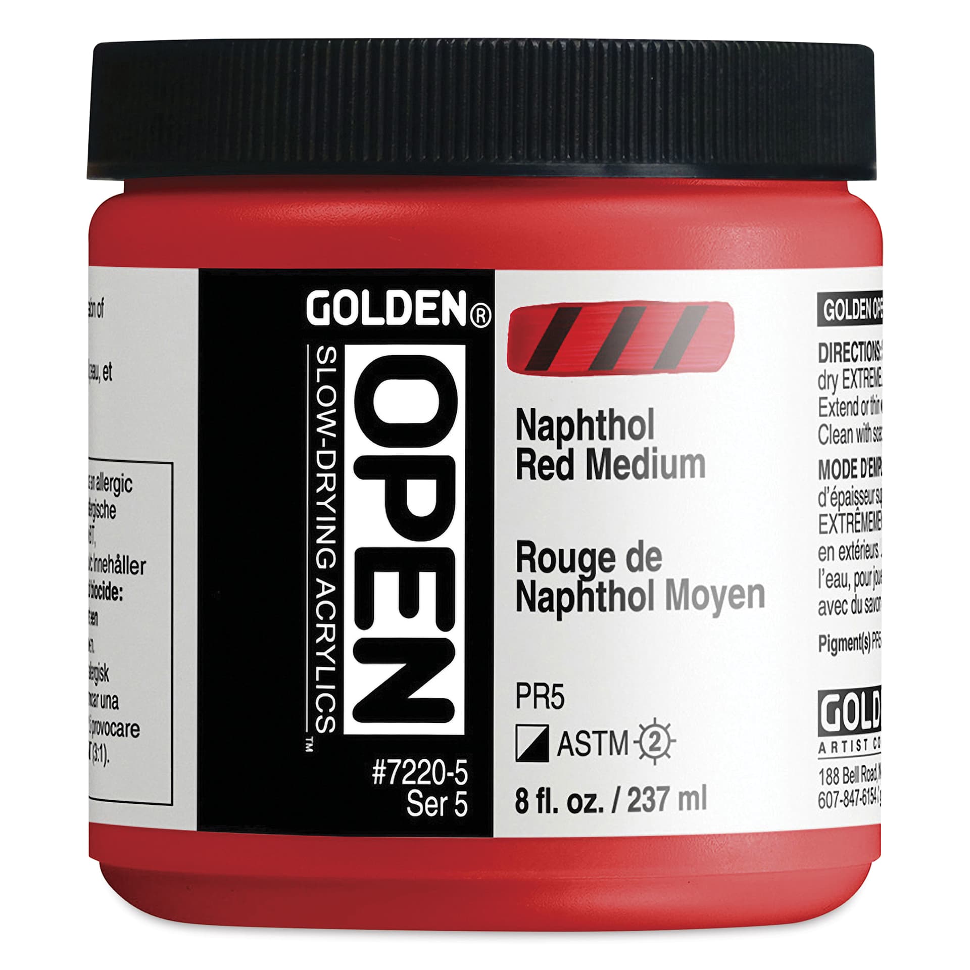 Golden Open Acrylics - Naphthol Red Medium, 8 oz Jar