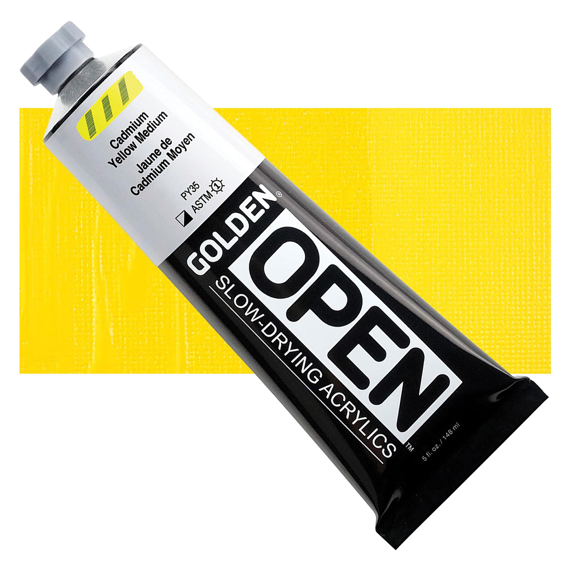 Golden Open Acrylic - Cadmium Yellow Medium, 5 oz Tube and swatch