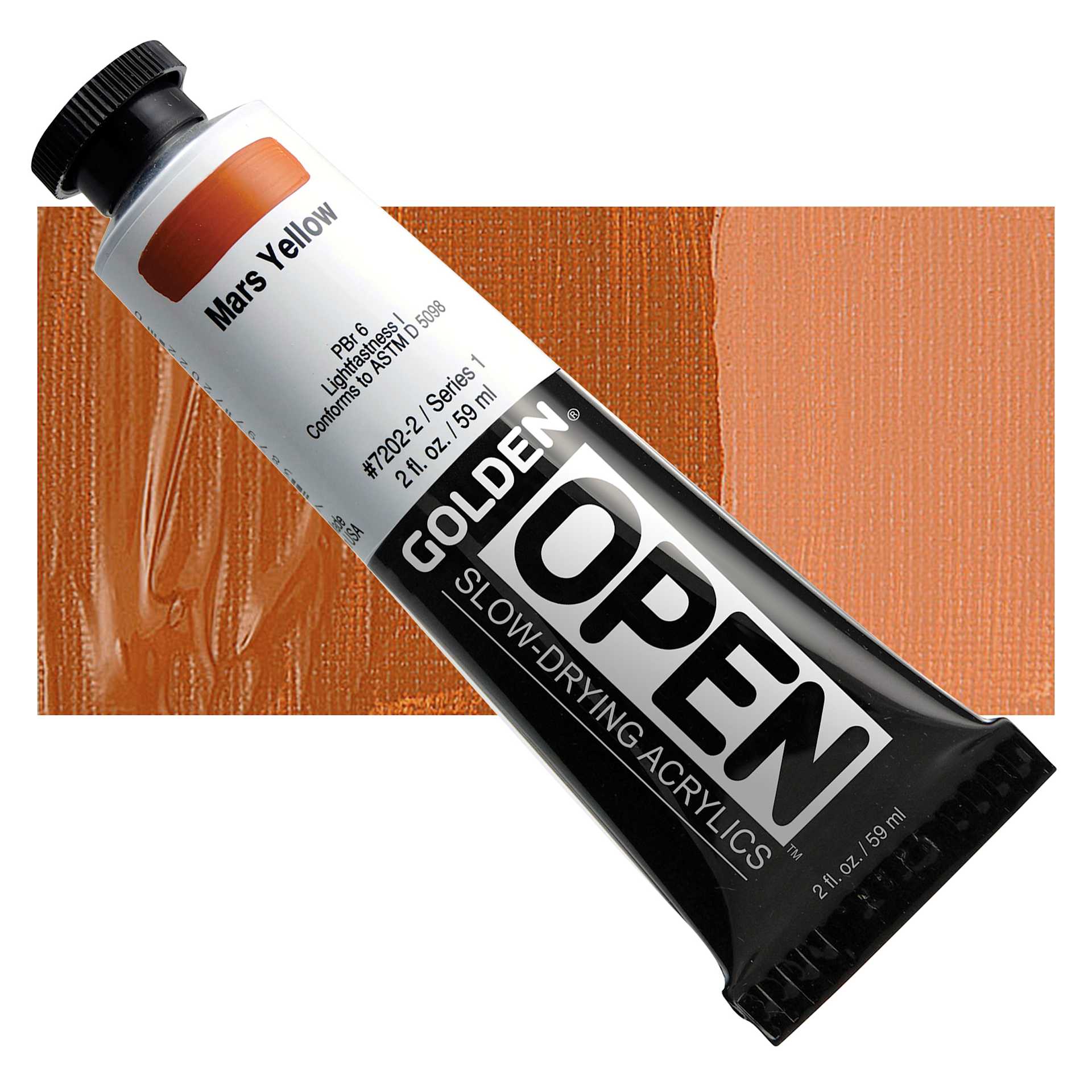 Golden Open Acrylic - Mars Yellow, 2 oz Tube and swatch