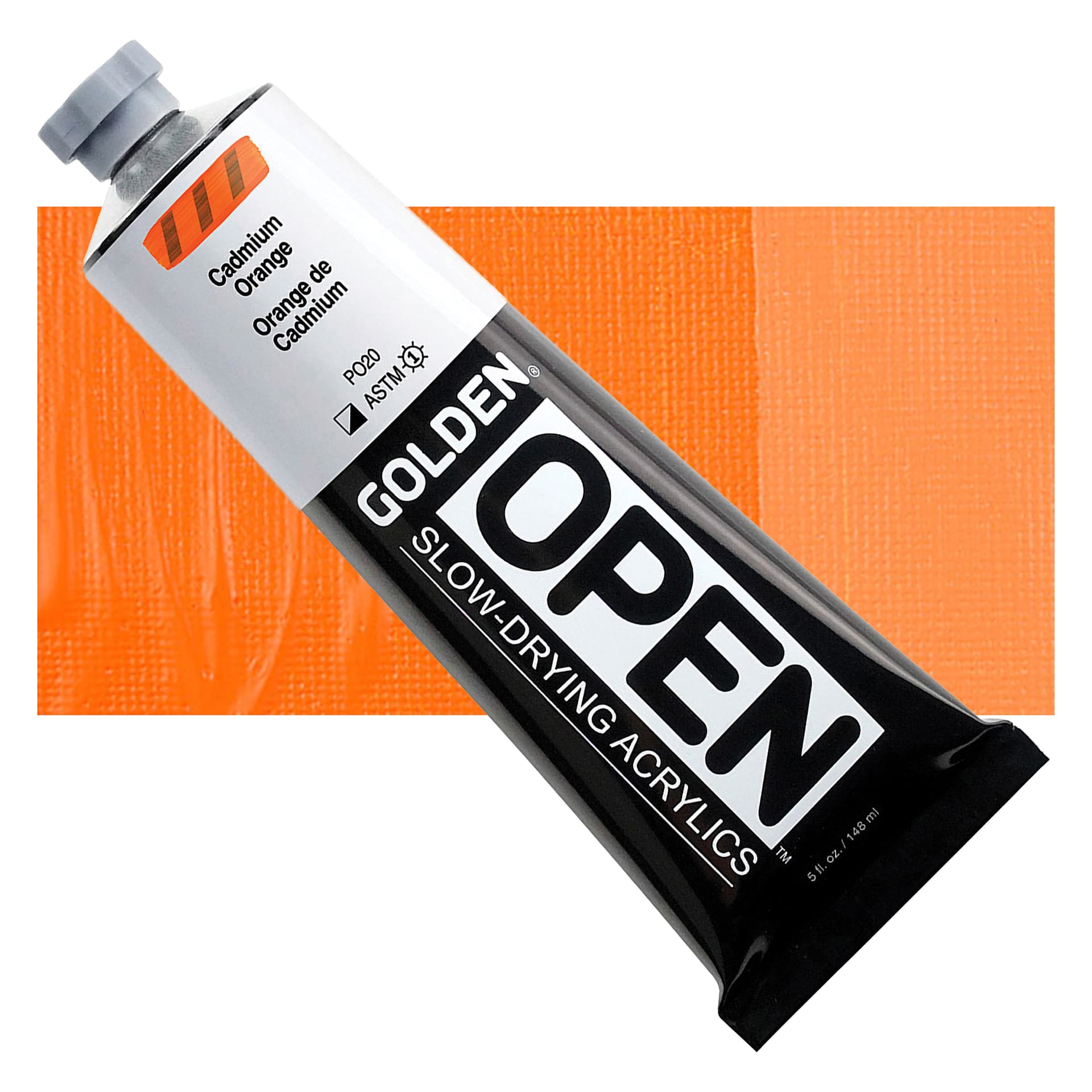 Golden Open Acrylic - Cadmium Orange, 5 oz Tube and swatch
