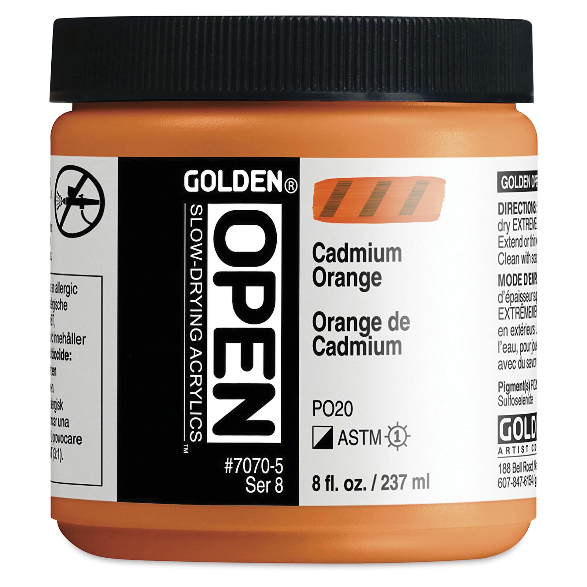 Golden Open Acrylics - Cadmium Orange, 8 oz Jar