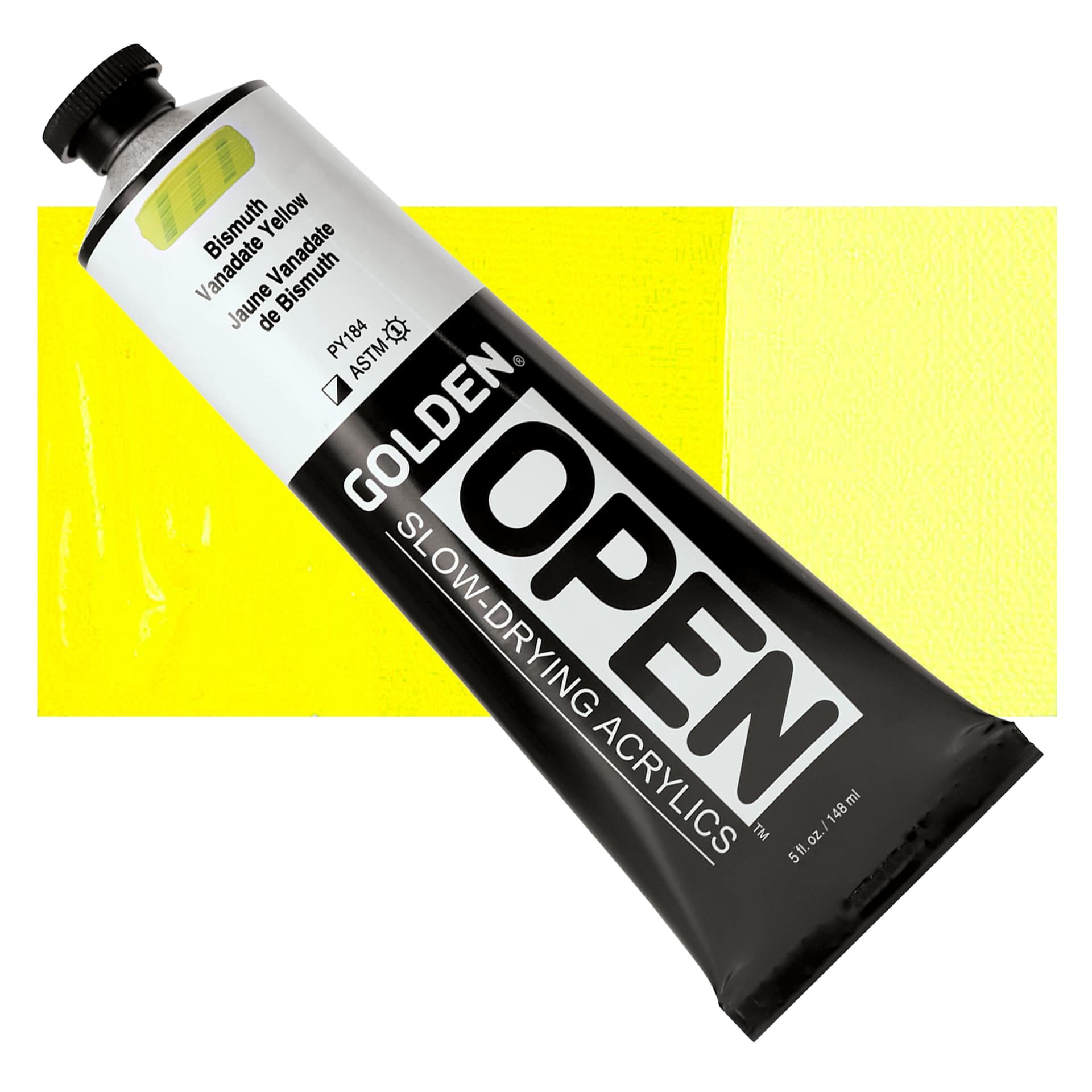 Golden Open Acrylic - Bismuth Vanadate Yellow, 5 oz Tube and swatch