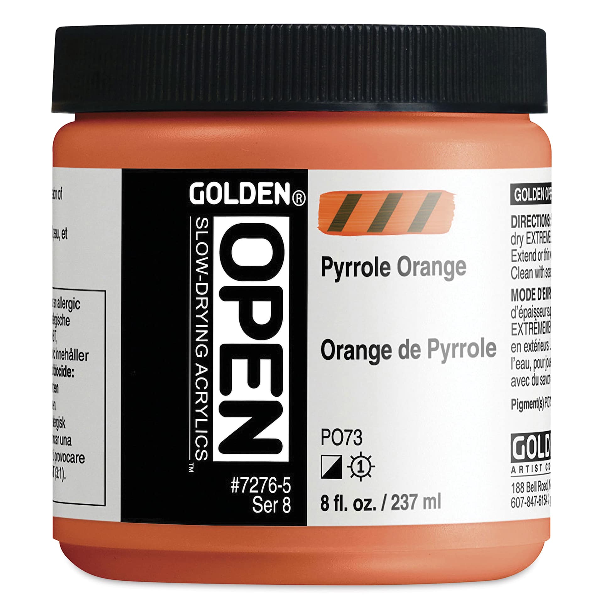 Golden Open Acrylics - Pyrrole Orange, 8 oz Jar