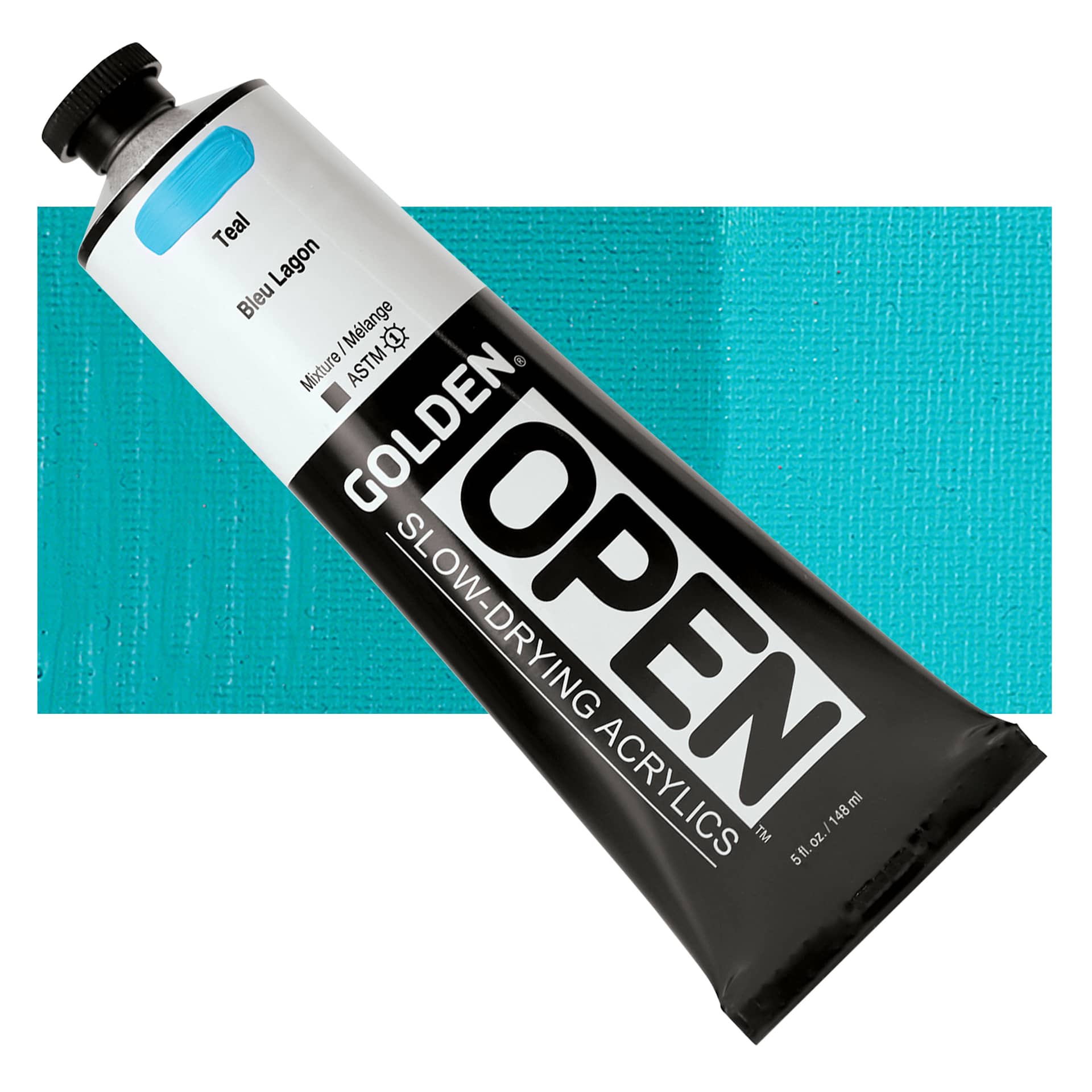 Golden Open Acrylic - Teal, 5 oz Tube and swatch