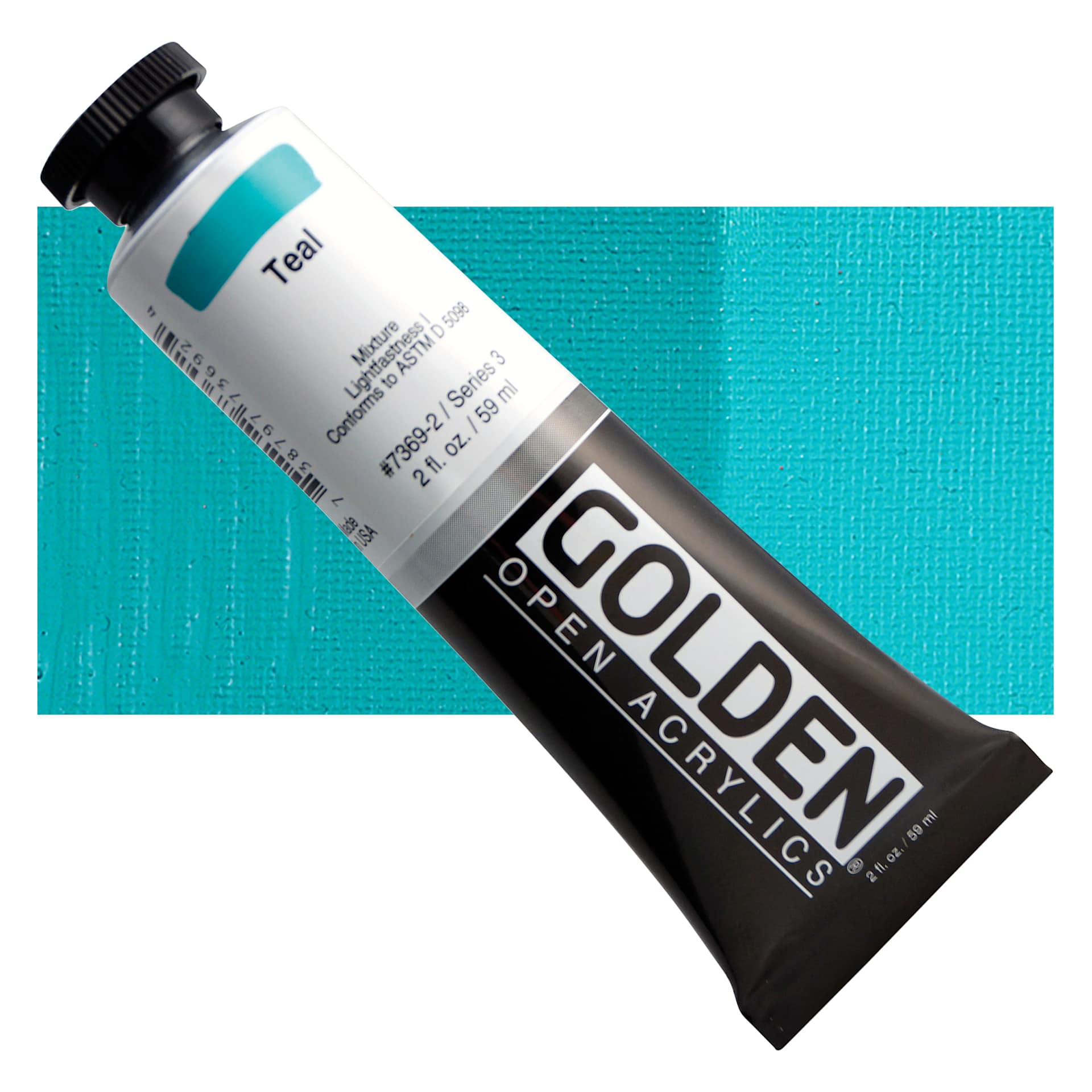 Golden Open Acrylic - Teal, 2 oz Tube and swatch
