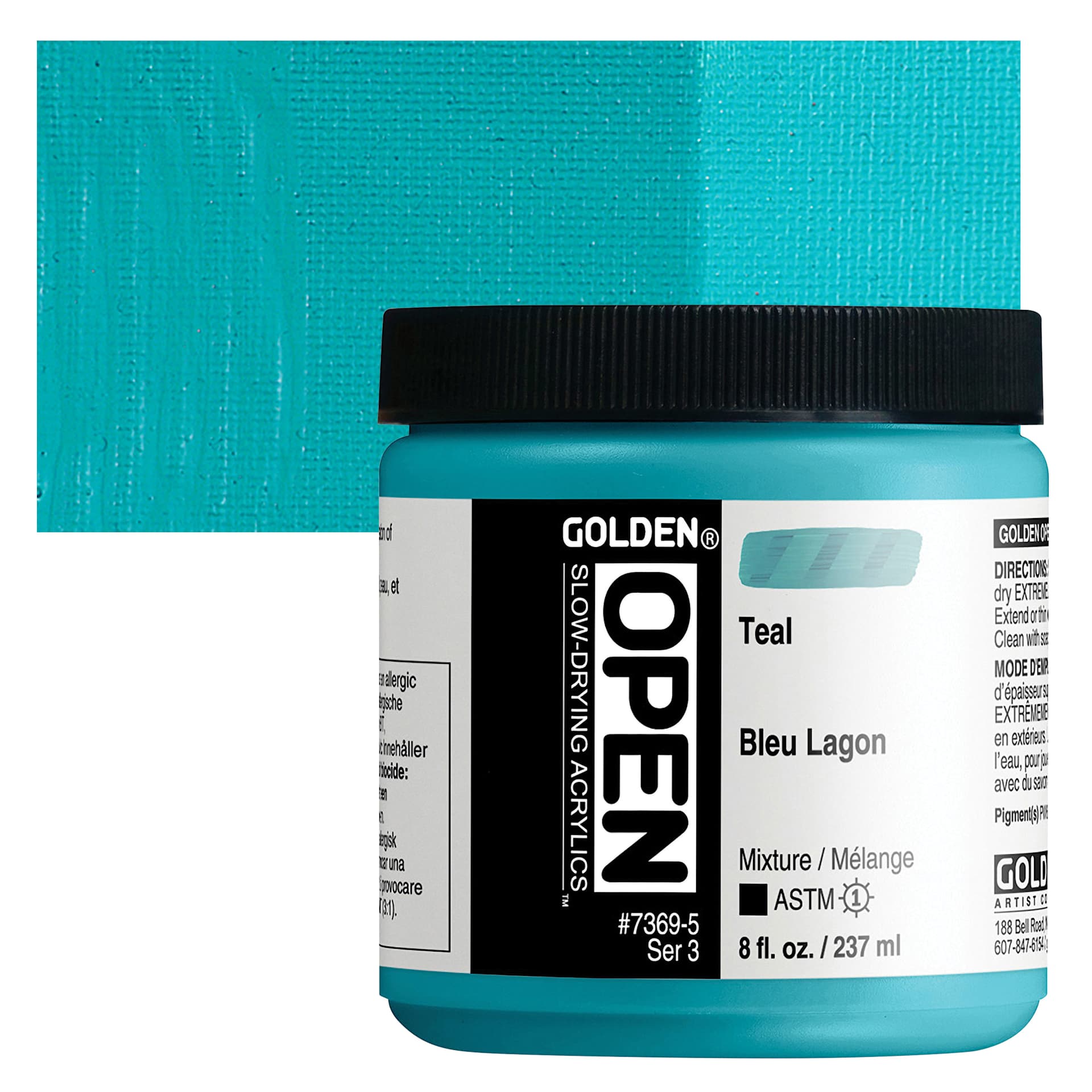 Golden Open Acrylic - Teal, 8 oz Jar and swatch