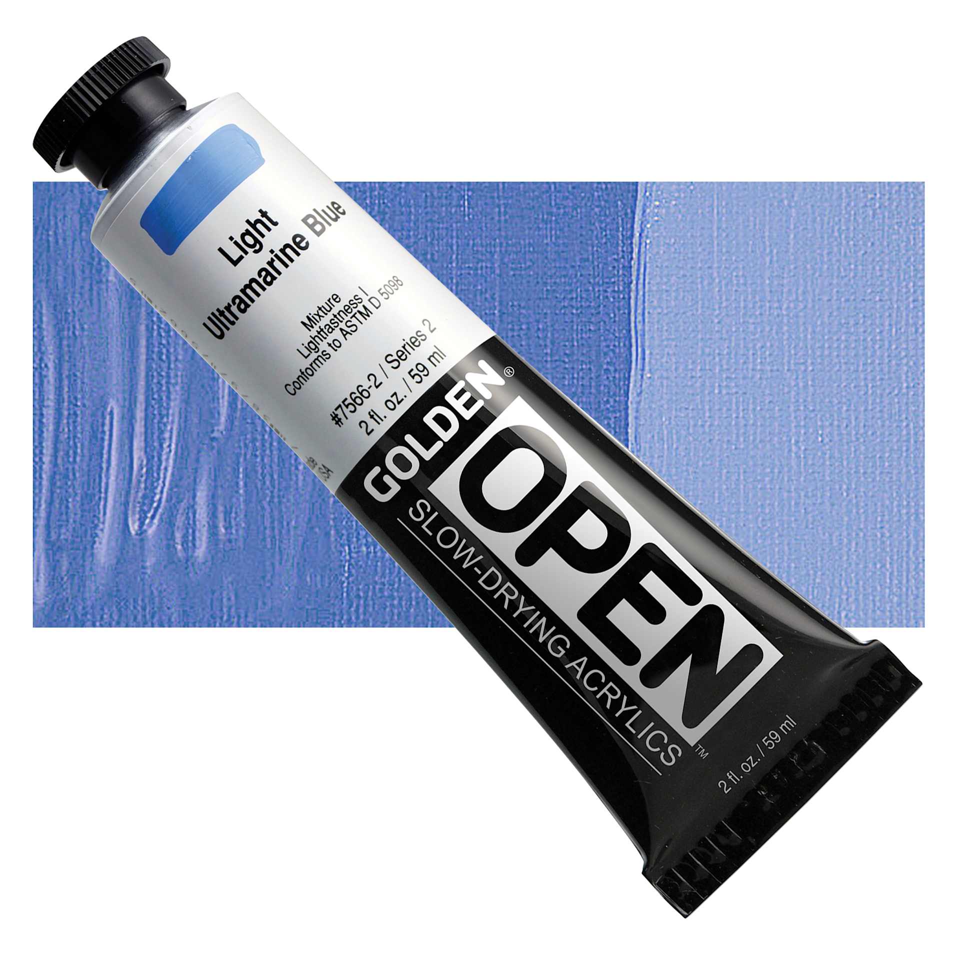 Golden Open Acrylic - Light Ultramarine Blue, 2 oz Tube and swatch