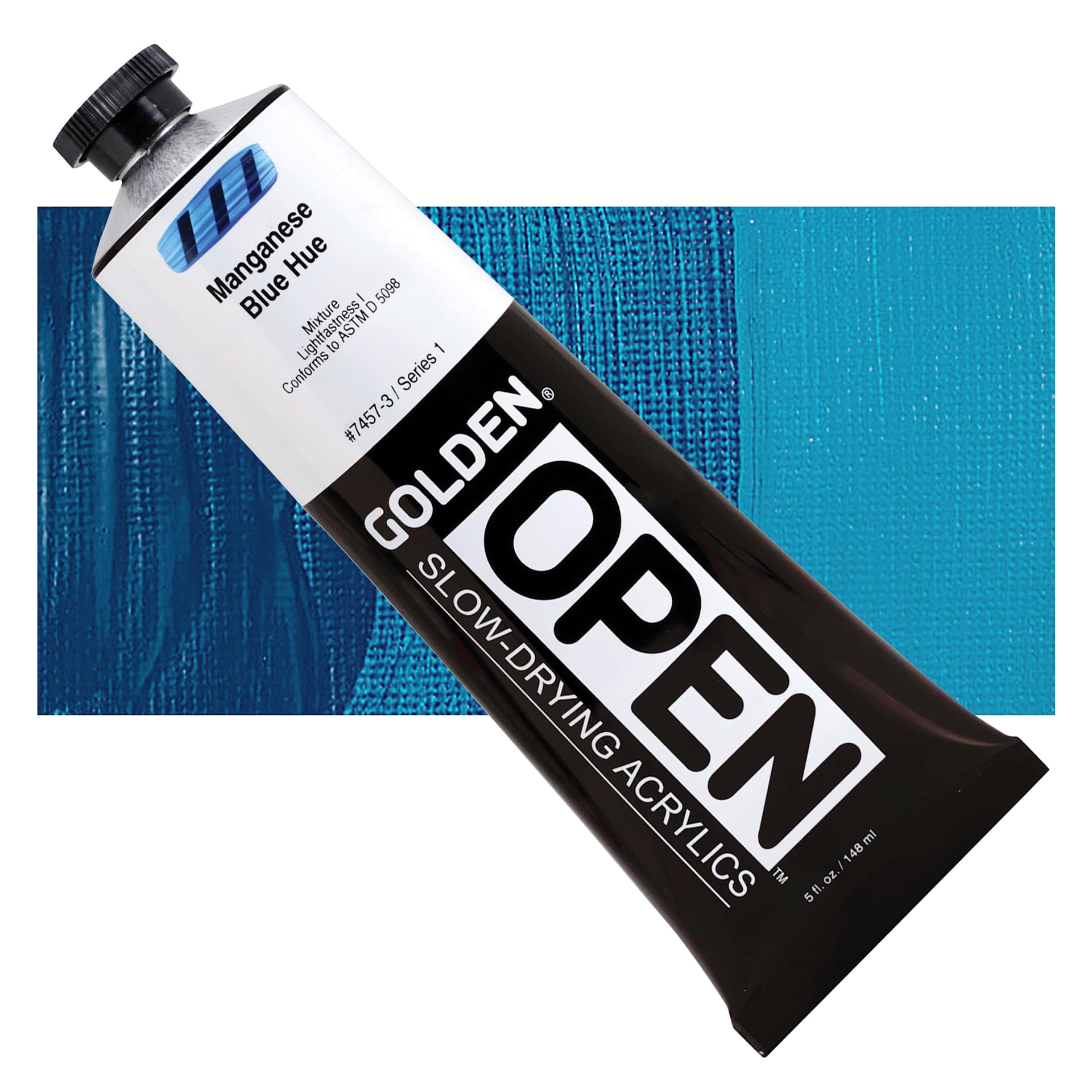 Golden Open Acrylic - Manganese Blue Hue, 5 oz Tube and swatch