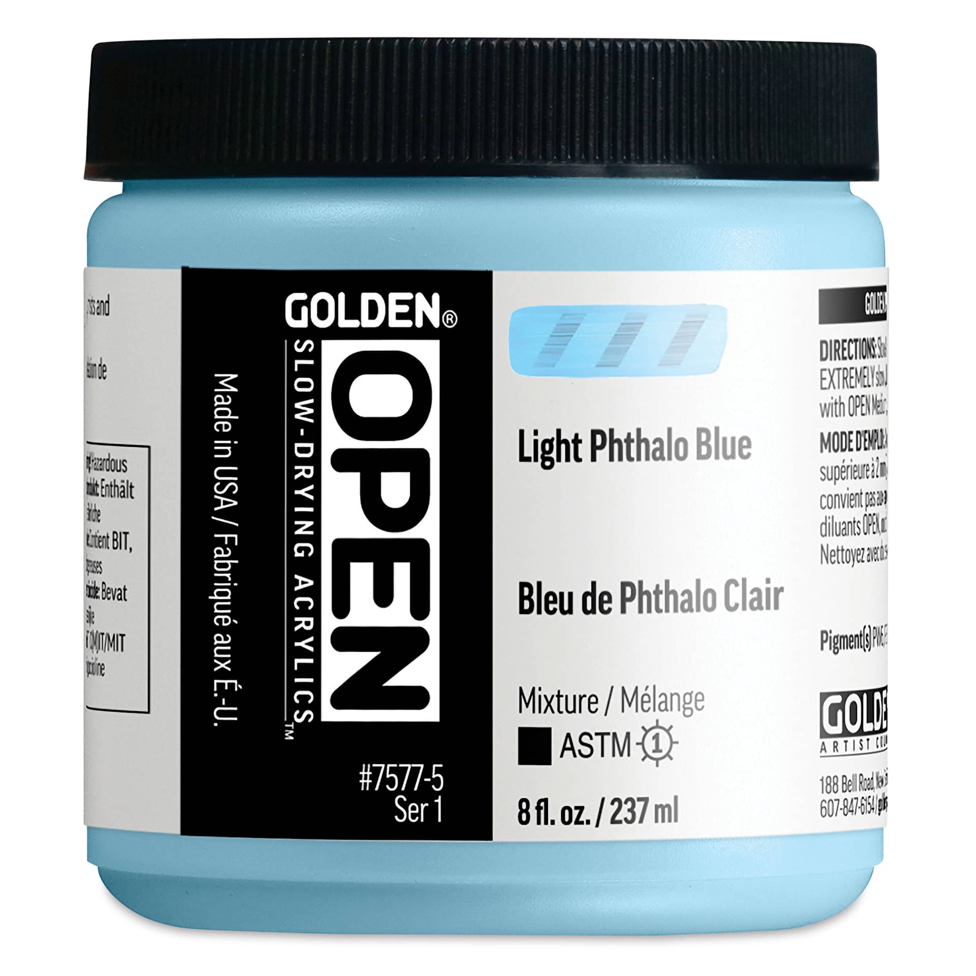 Golden Open Acrylics - Light Phthalo Blue, 8 oz Jar