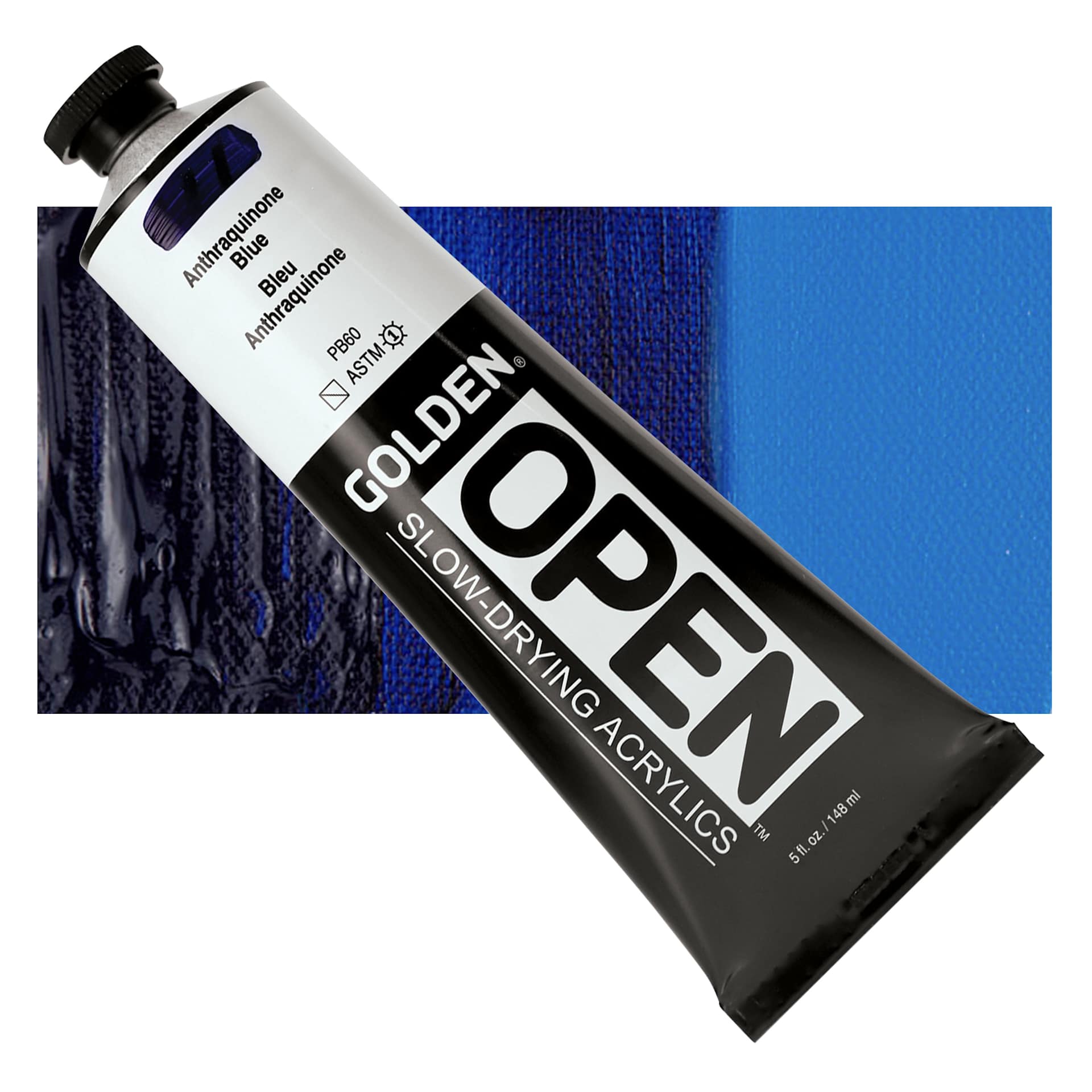 Golden Open Acrylic - Anthraquinone Blue, 5 oz, Tube and swatch