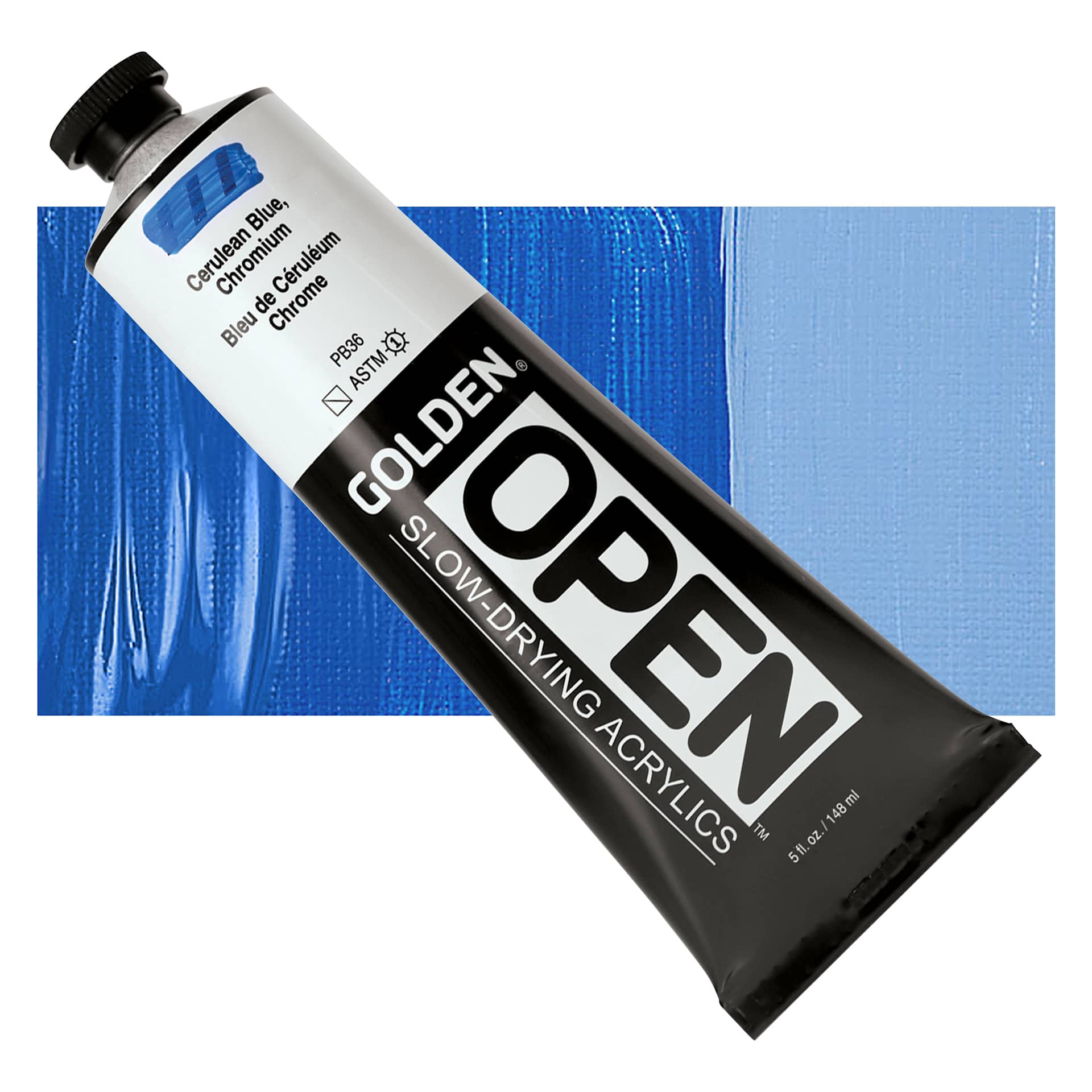 Golden Open Acrylic - Cerulean Blue Chromium, 5 oz Tube and swatch