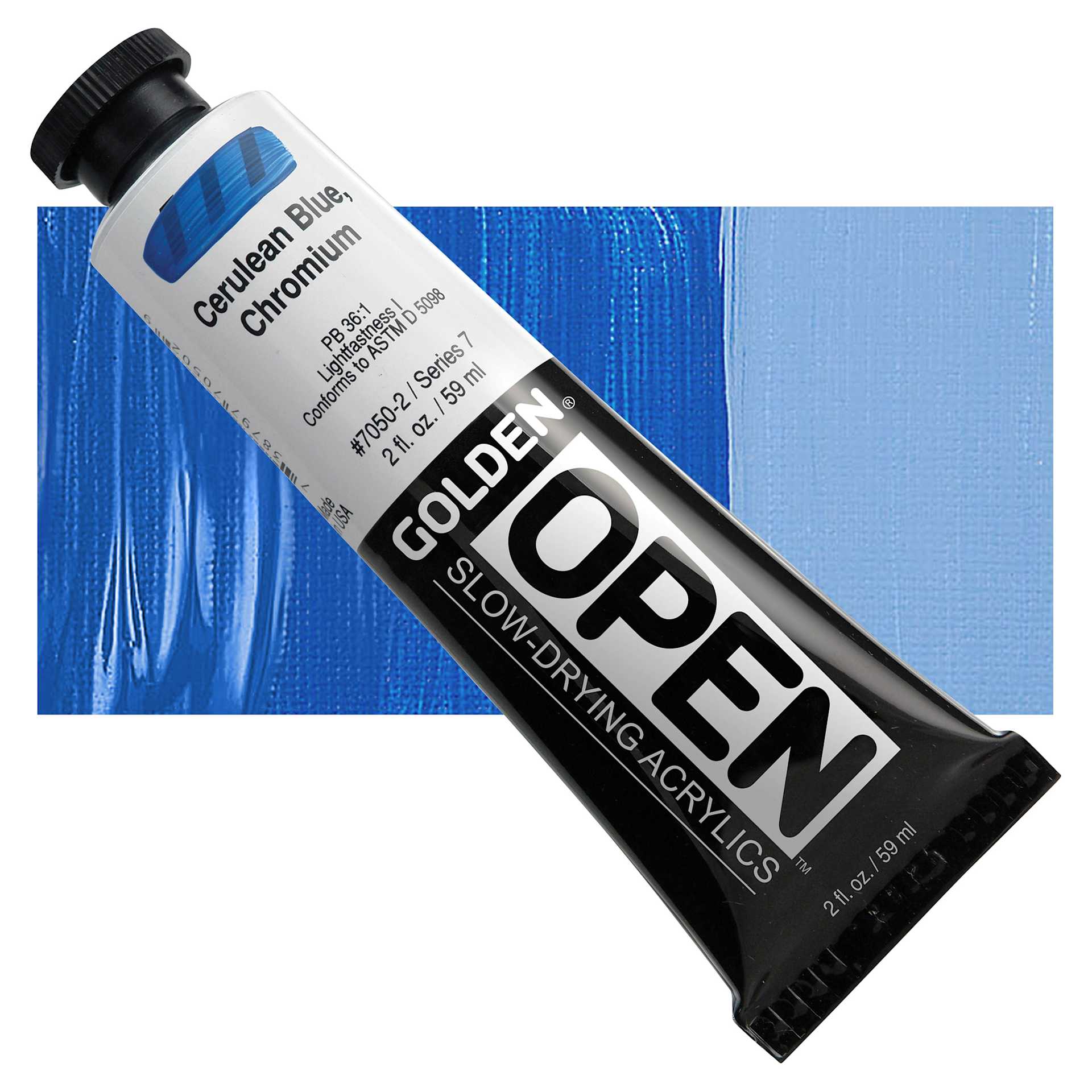 Golden Open Acrylic - Cerulean Blue Chromium, 2 oz Tube and swatch