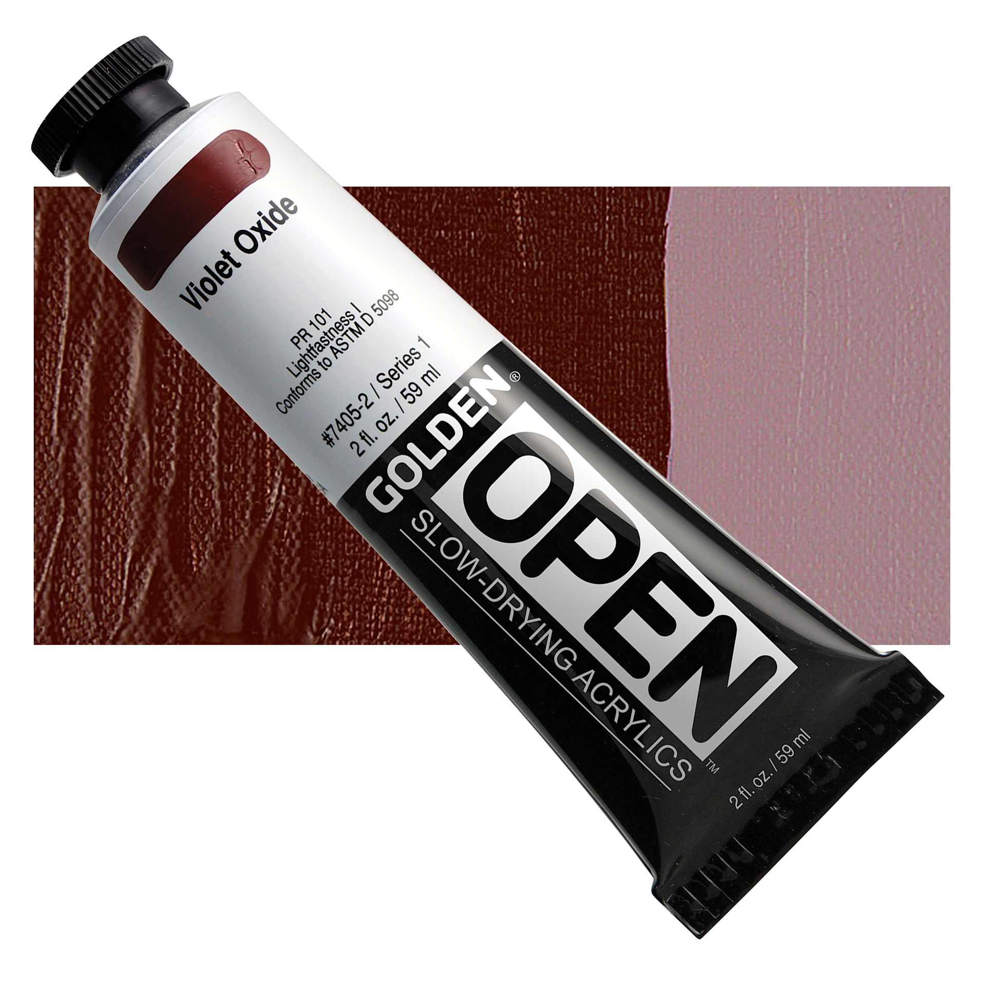 Golden Open Acrylic - Violet Oxide, 2 oz Tube and swatch