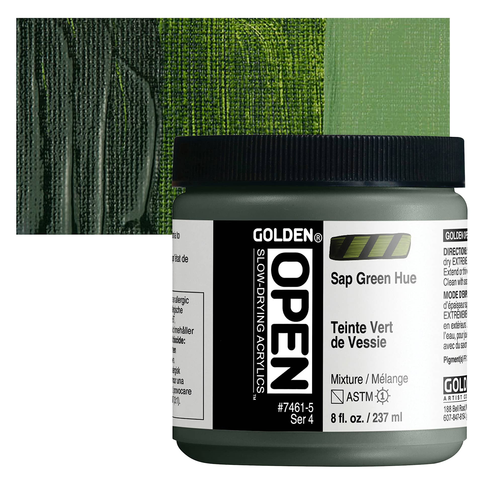 Golden Open Acrylic - Sap Green Hue, 8 oz Jar and swatch