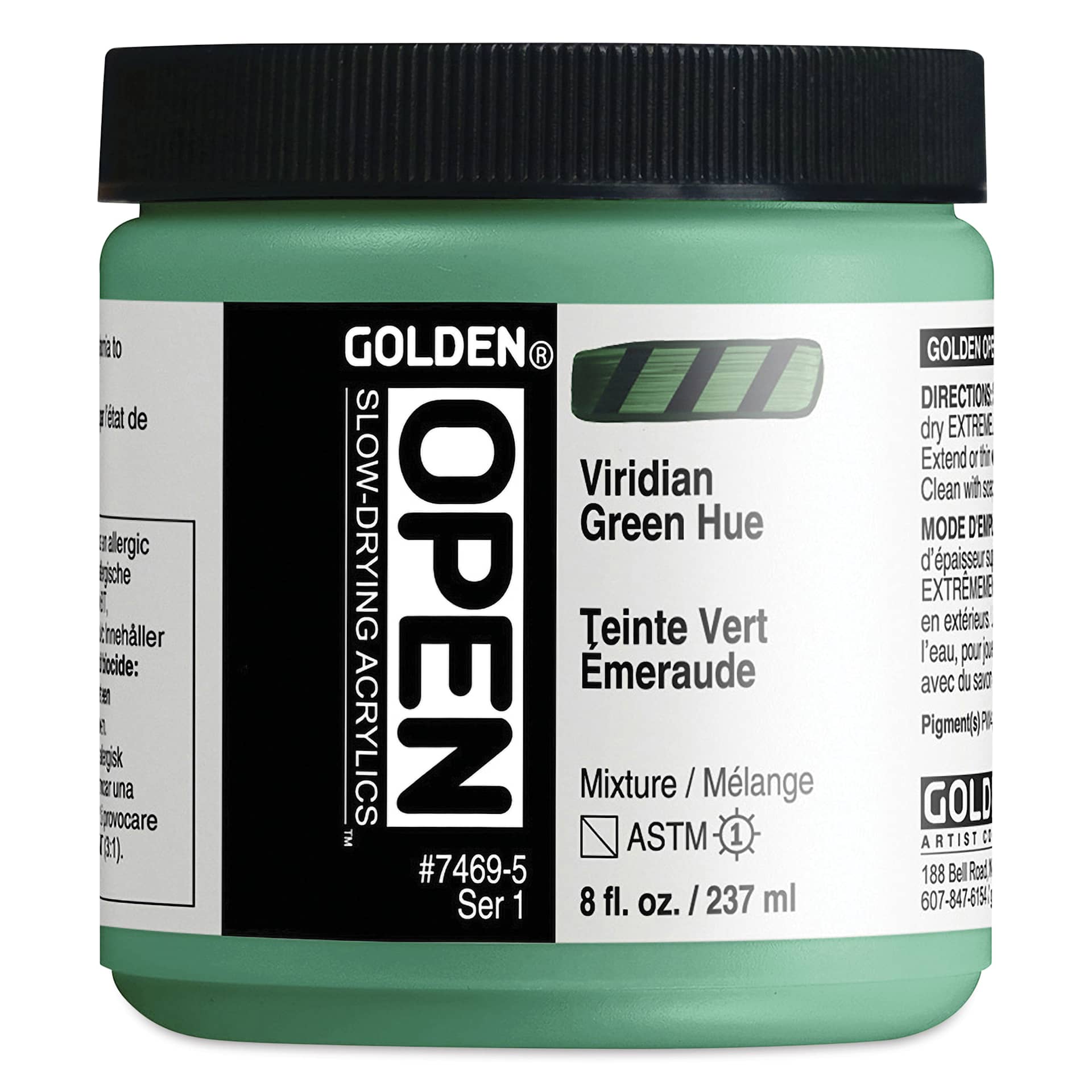Golden Open Acrylics - Viridian Green Hue, 8 oz Jar