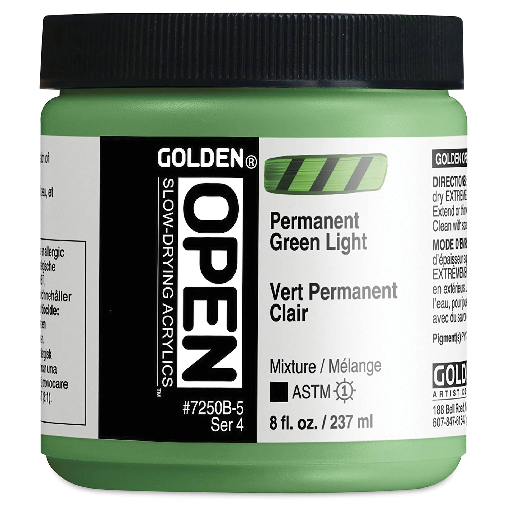 Golden Open Acrylics - Permanent Green Light, 8 oz Jar