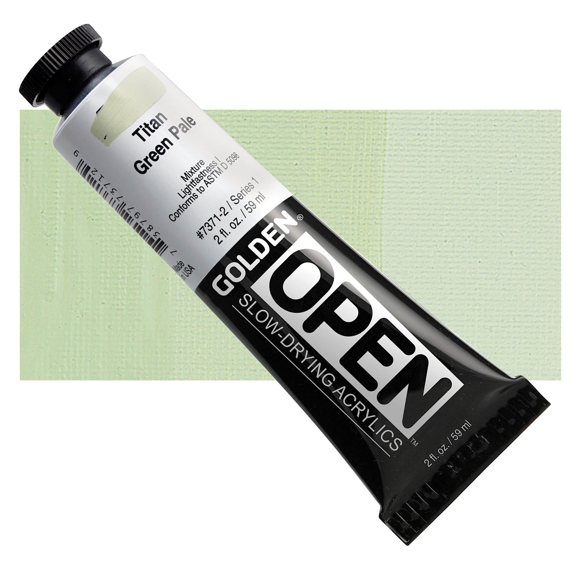 Golden Open Acrylic - Titan Green Pale, 2 oz tube and swatch