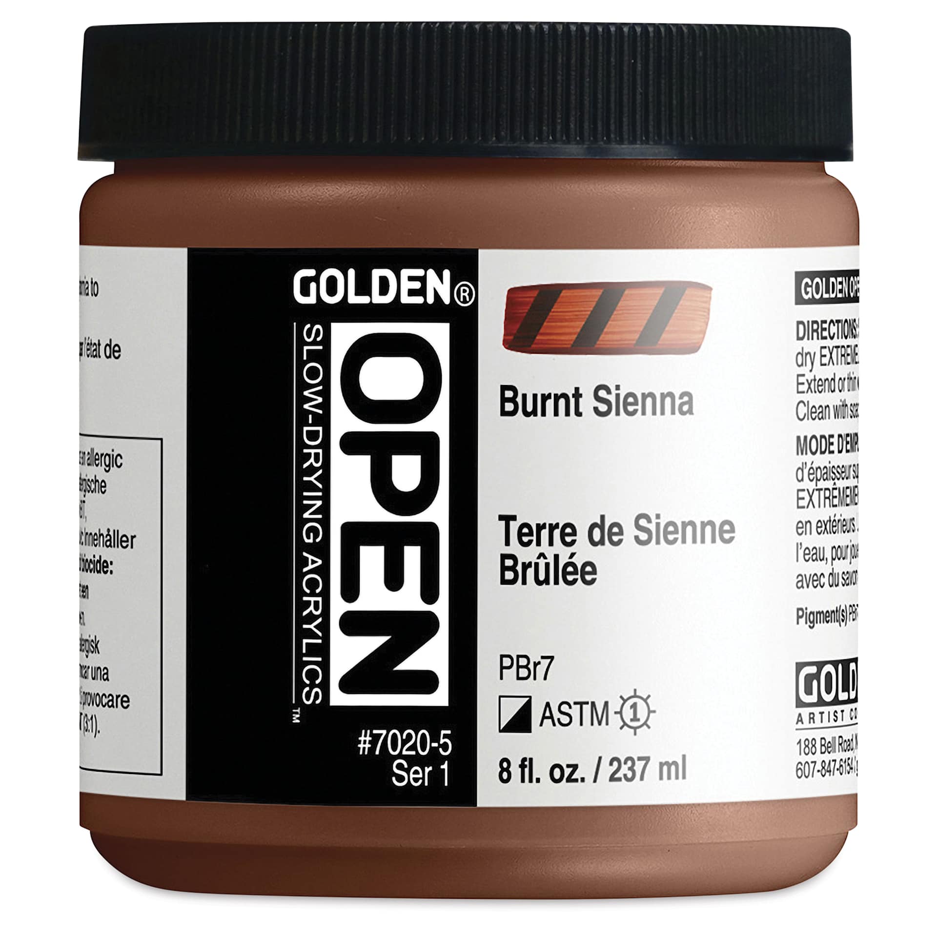 Golden Open Acrylics - Burnt Sienna, 8 oz Jar
