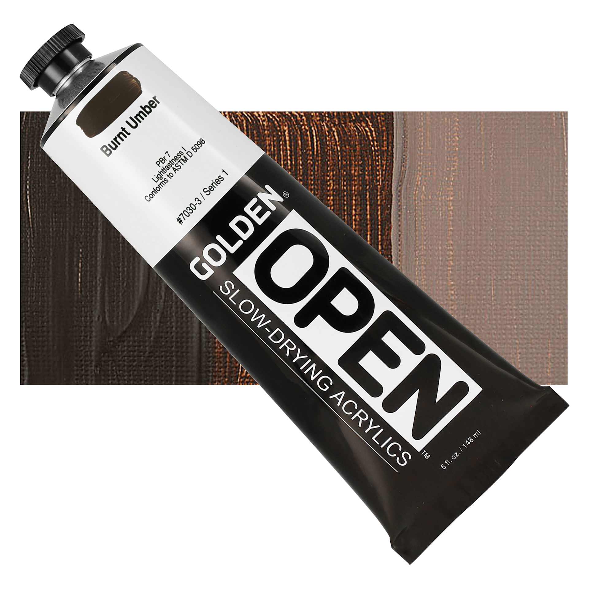 Golden Open Acrylic - Burnt Umber, 5 oz Tube and swatch