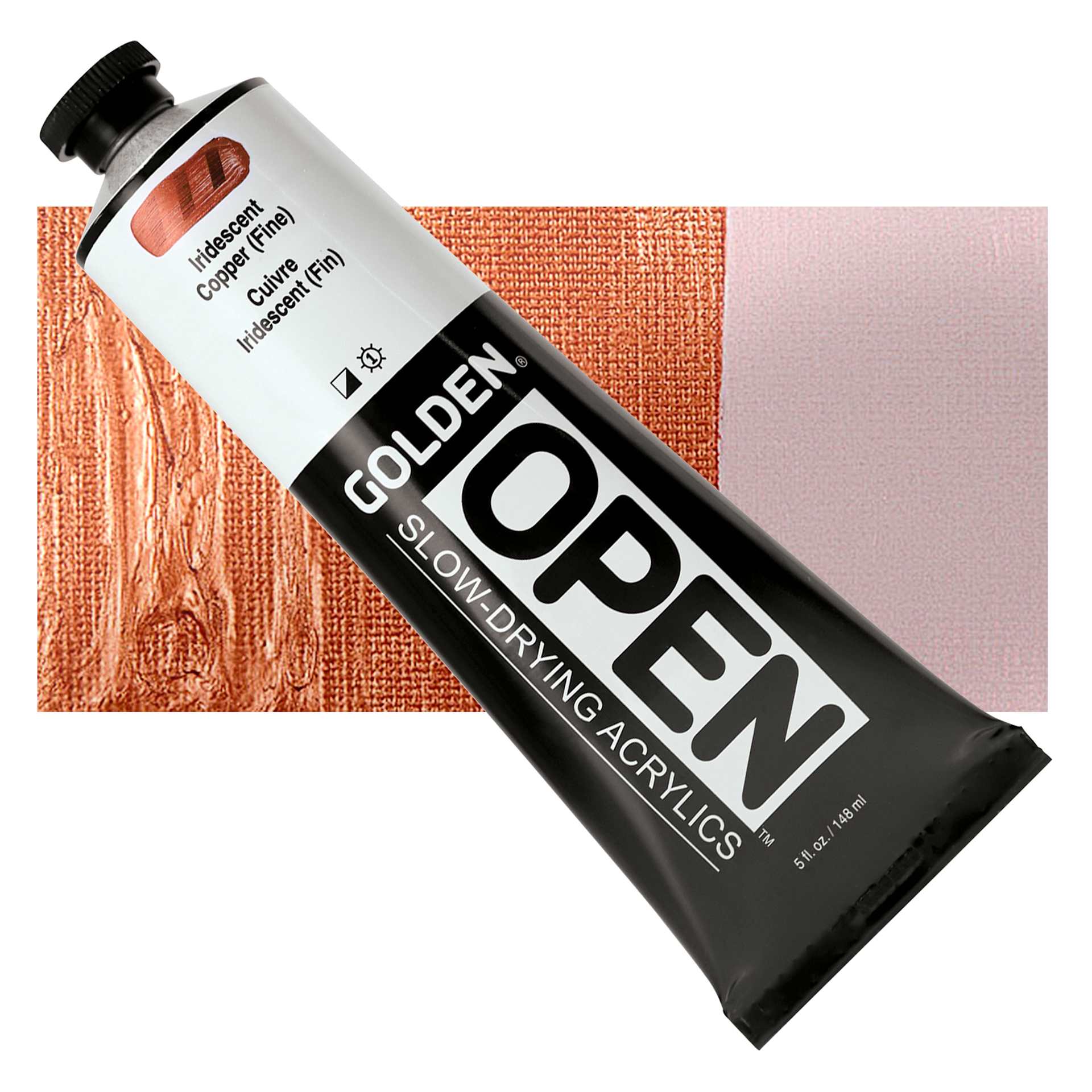Golden Open Acrylic - Iridescent Copper (Fine), 5 oz Tube and swatch