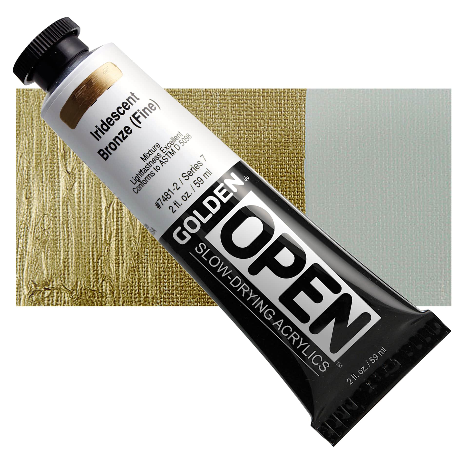 Golden Open Acrylic - Iridescent Bronze (Fine), 2 oz Tube and swatch