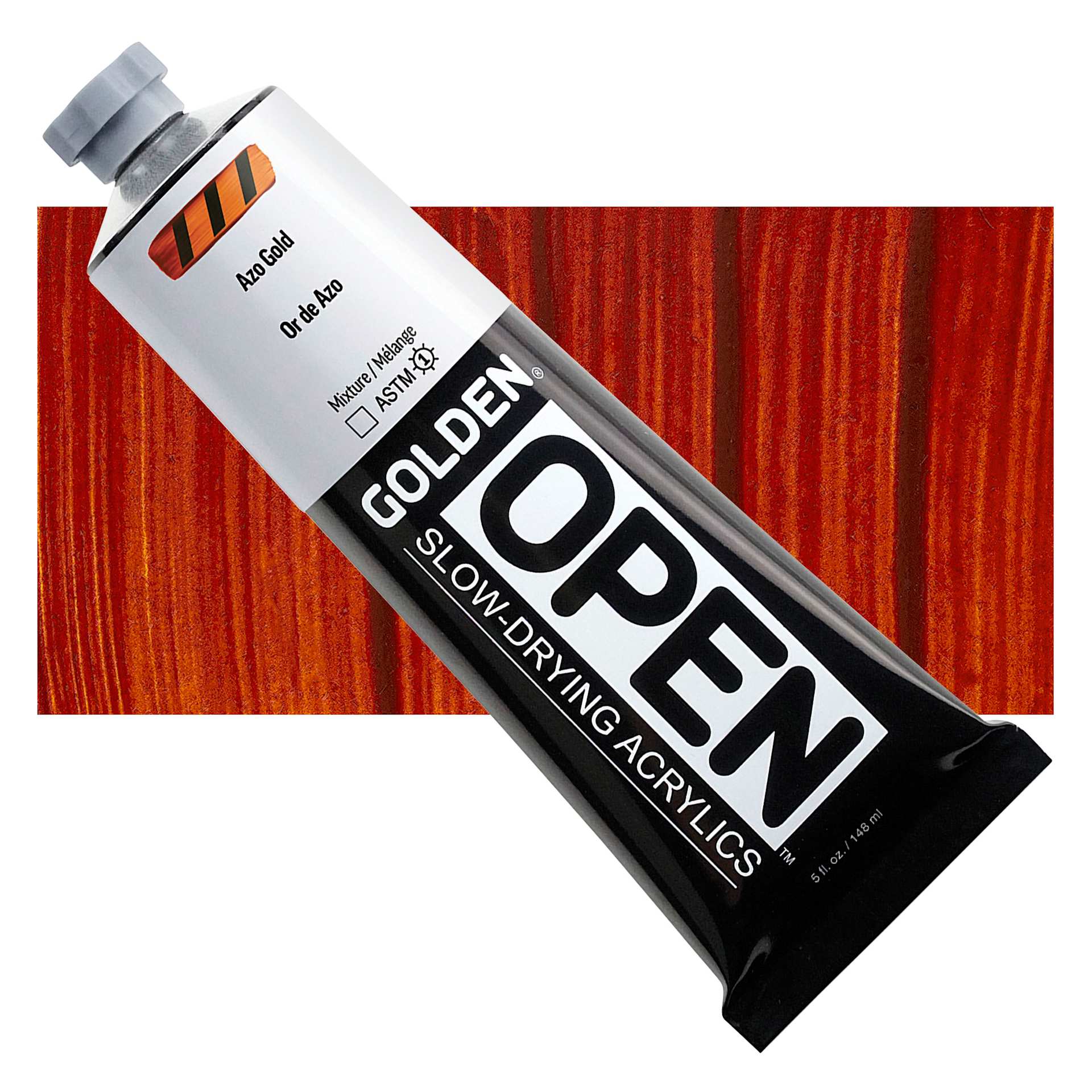 Golden Open Acrylics - Azo Gold, 5 oz Tube and swatch