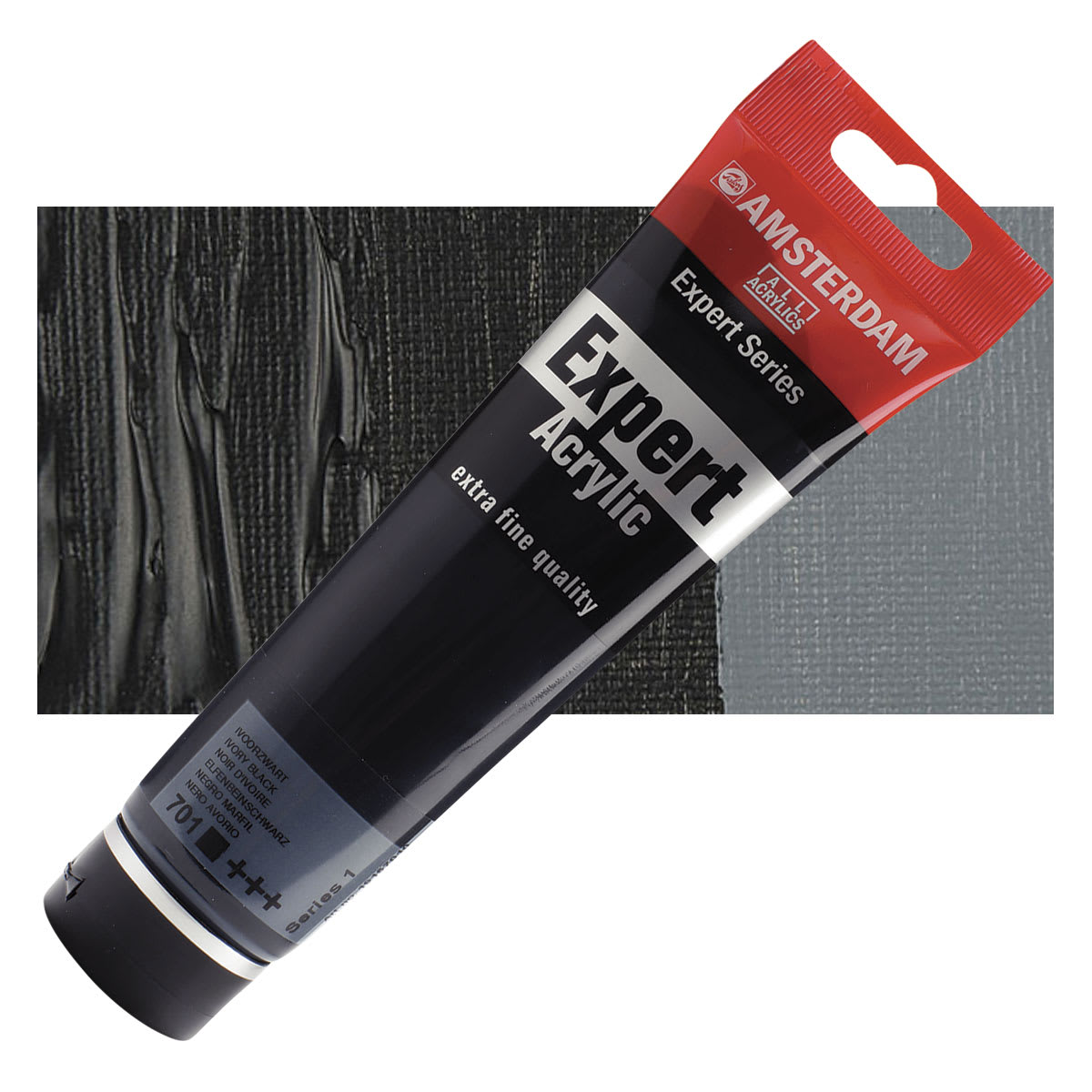 Amsterdam Expert Series Acrylic - Ivory Black, 150 ml tube and swatch